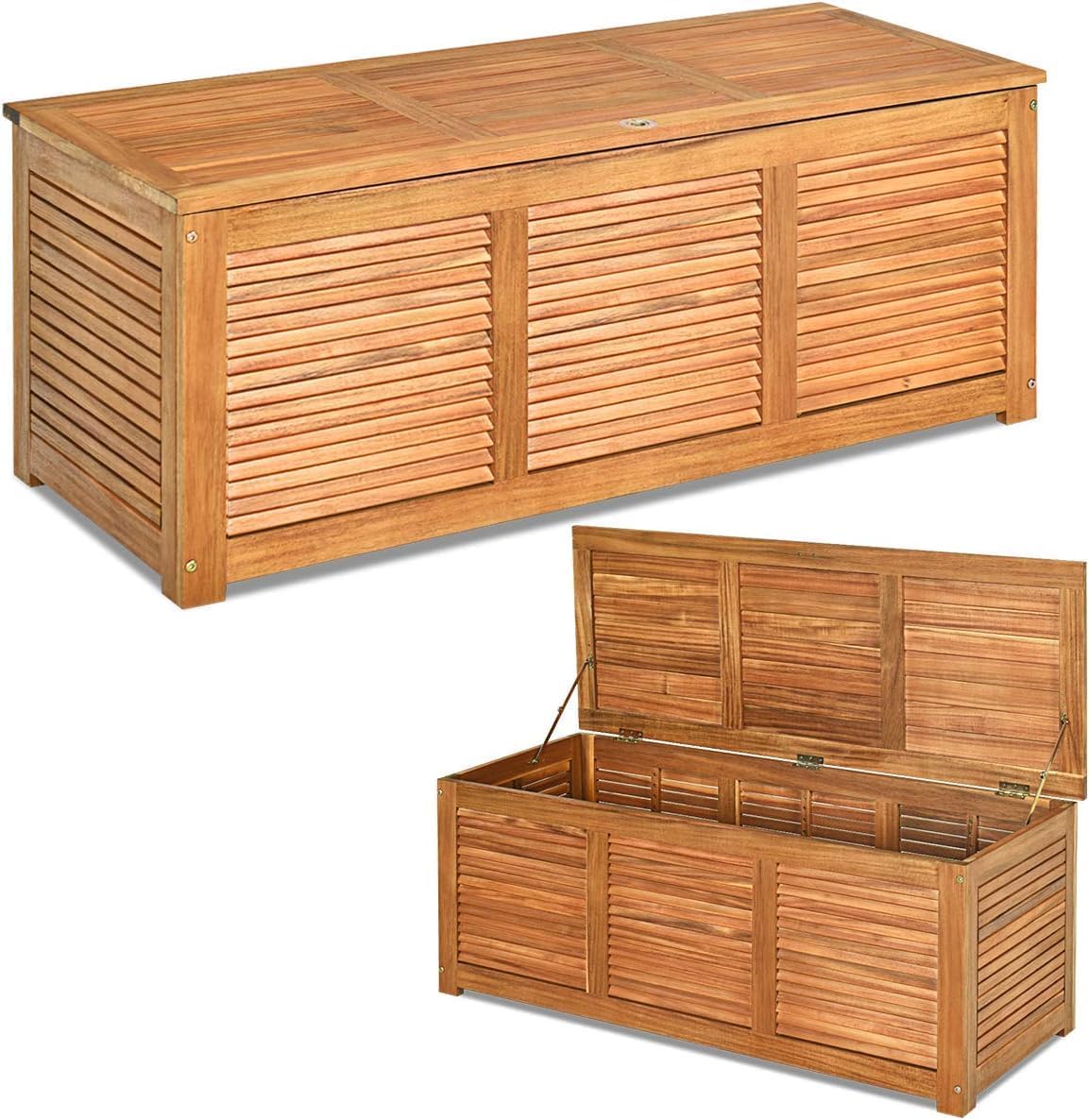 Wooden Garden Storage Bench Box Acacia Deck Chest Cushion Tool Storage