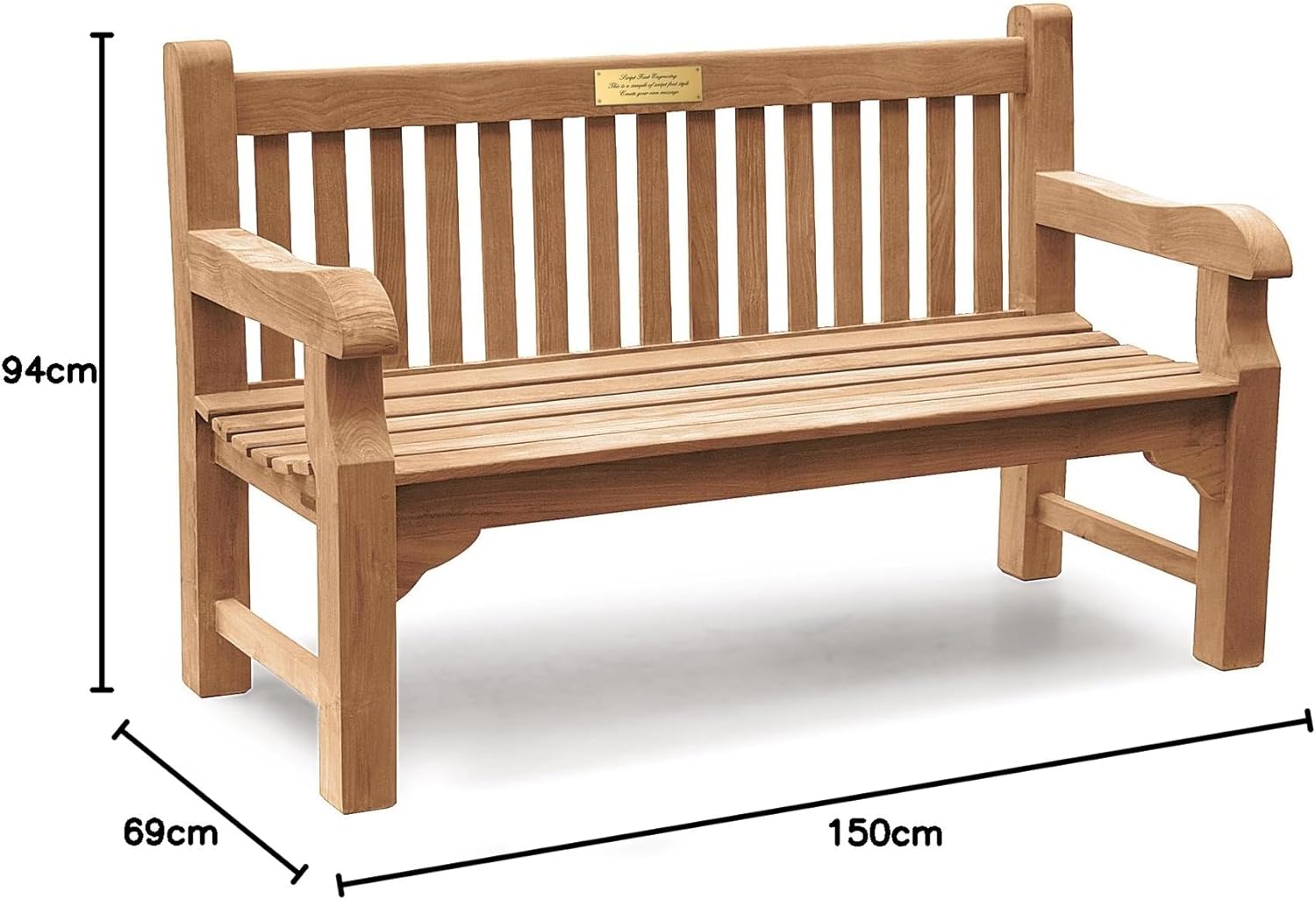 5ft Teak Memorial Garden Bench 3 Seater Outdoor Seat w/Brass Plaque