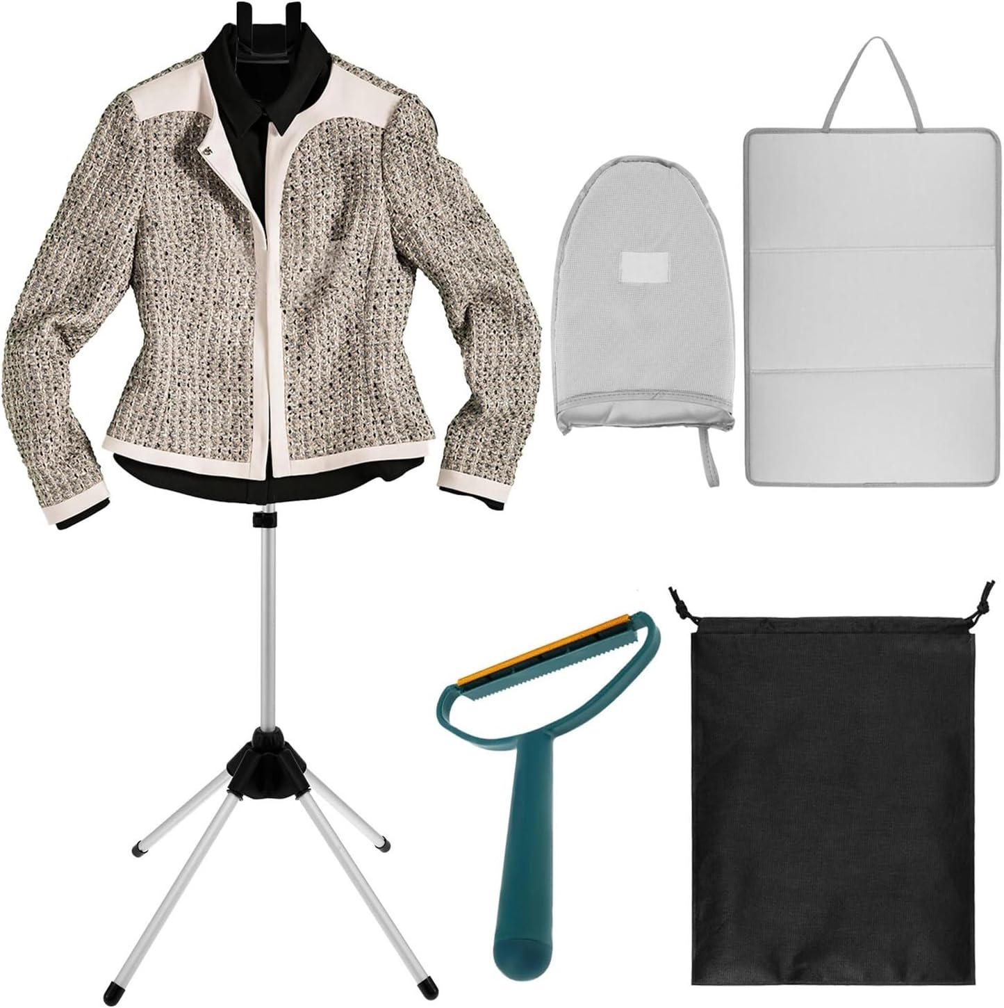 Clothes Steamer Stand Adjustable Foldable Rack with Ironing Board