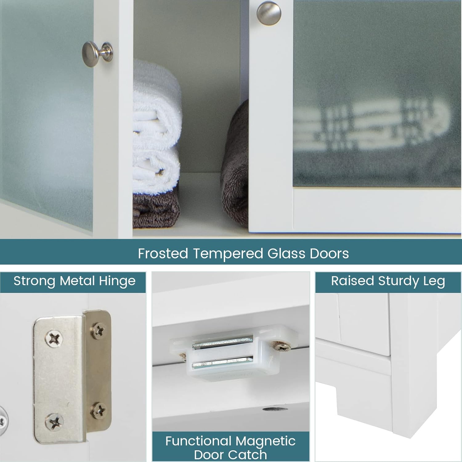 Tall Storage Cabinet Glass Door Shelf Unit White
