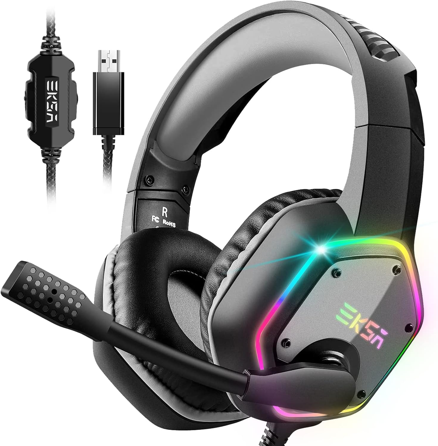 USB Gaming Headset 7.1 Surround Sound 50mm Drivers Mic RGB