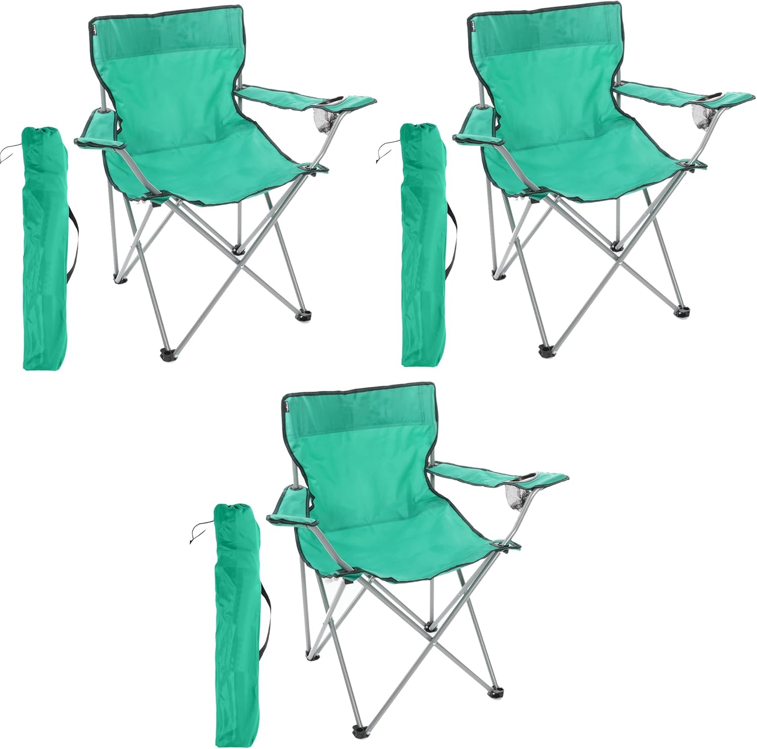 3 Pack Green Folding Camping Chairs with Cup Holder