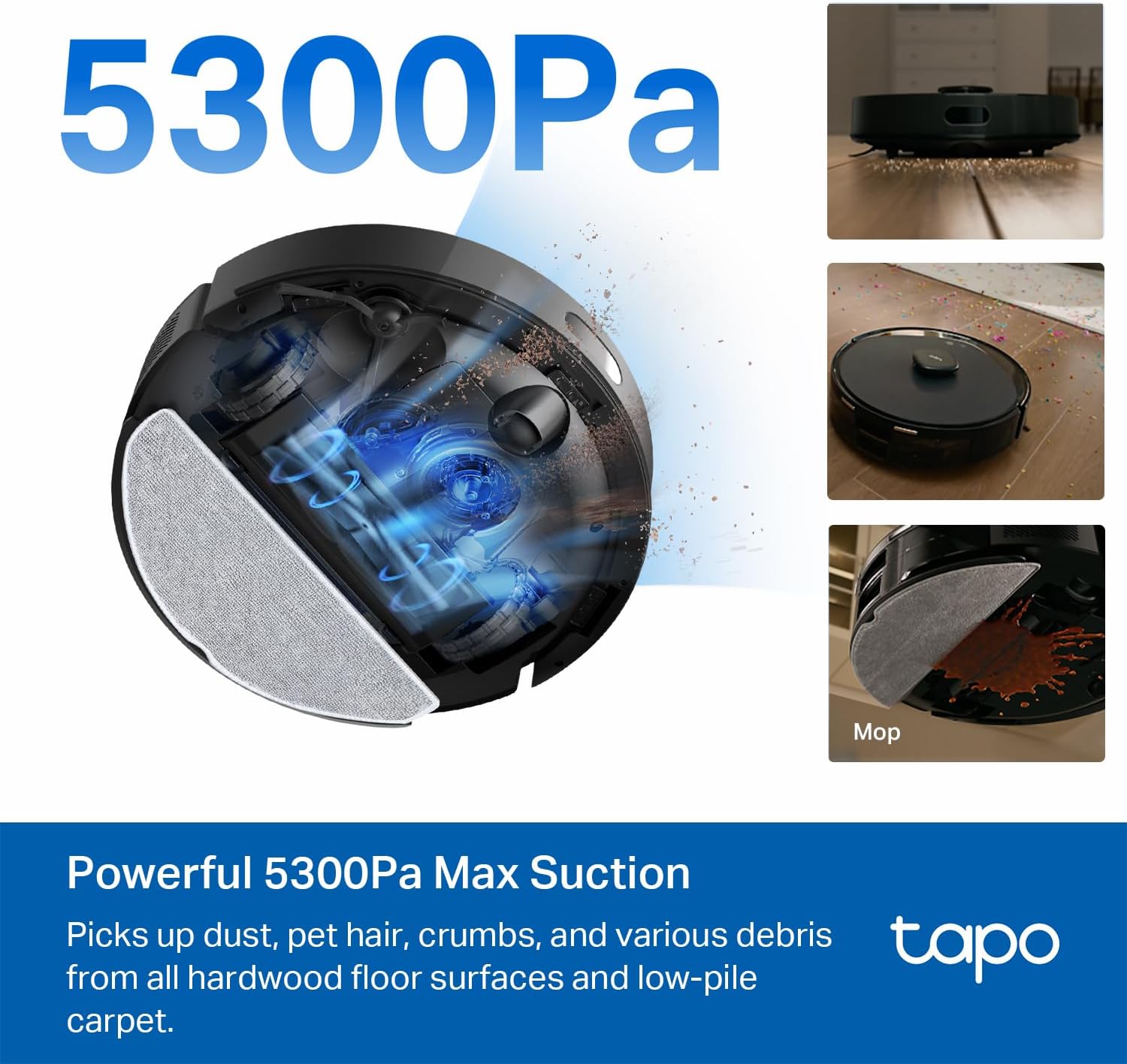 Robot Vacuum Mop 5300Pa LiDAR Mapping Smart App Control Pet Hair