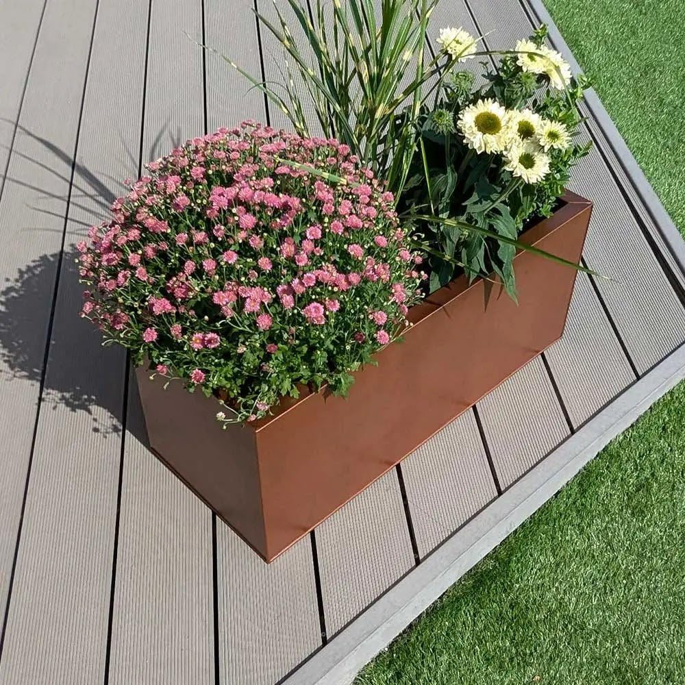 Large Copper Metal Trough Planter Rustproof Garden Box 100x40x40cm