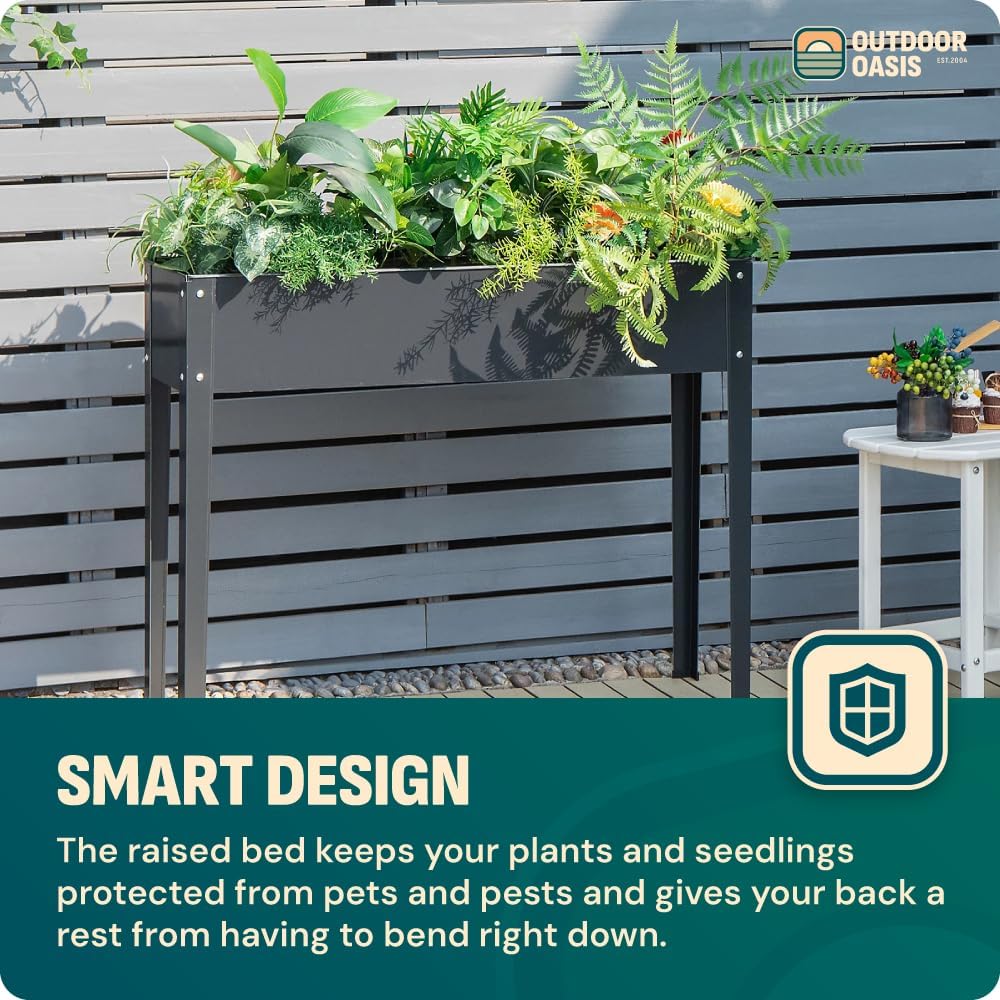 Metal Raised Planter Steel Garden Bed 75cm Tall Charcoal Grey