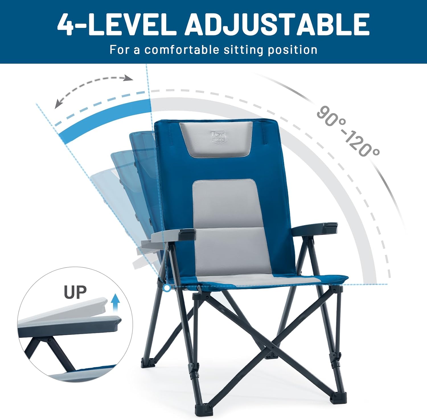 Heavy Duty Folding Reclining Camping Chair 260kg Padded Portable