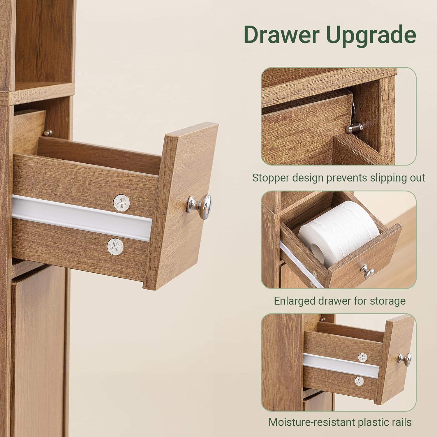 Slim Tall Bathroom Cabinet 20cm Dark Wood Drawer 180cm