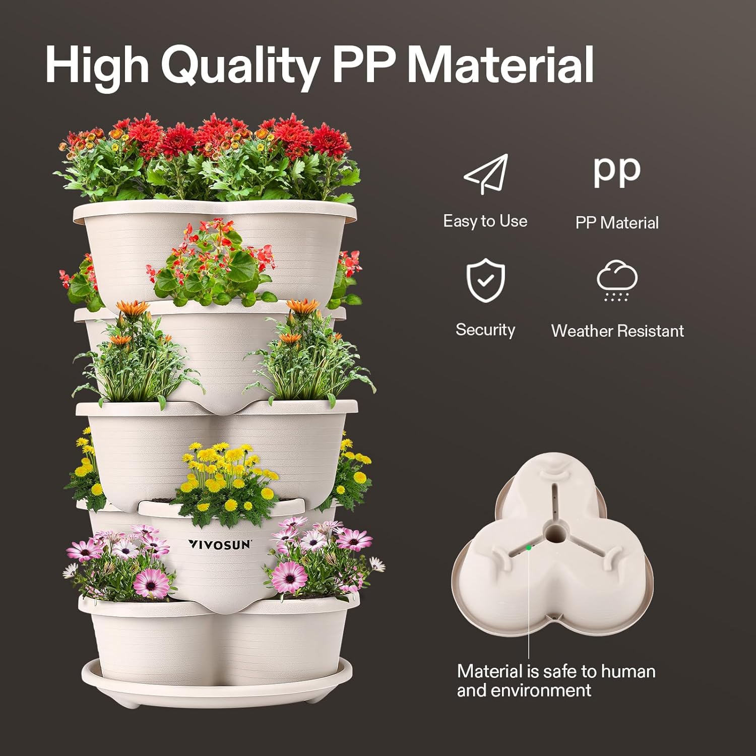 Vertical Strawberry Planter 5 Tier Stackable Garden Pots 2 Pack