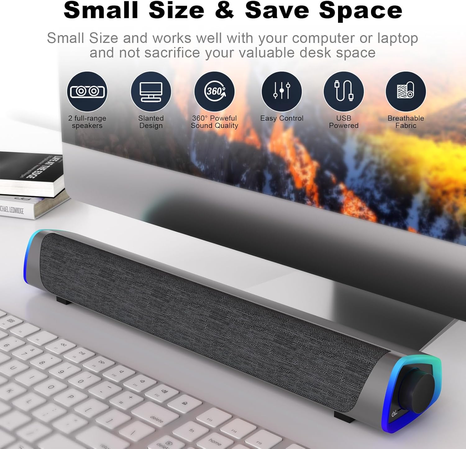 USB Computer Soundbar Speakers RGB LED Desktop PC Laptop