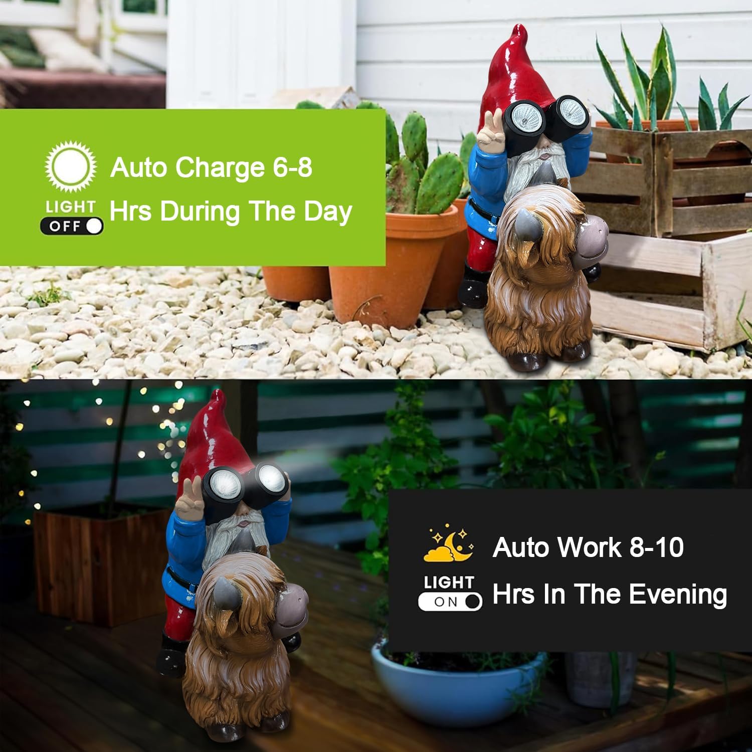 Solar Highland Cow Gnome Garden Statue LED Outdoor Decor