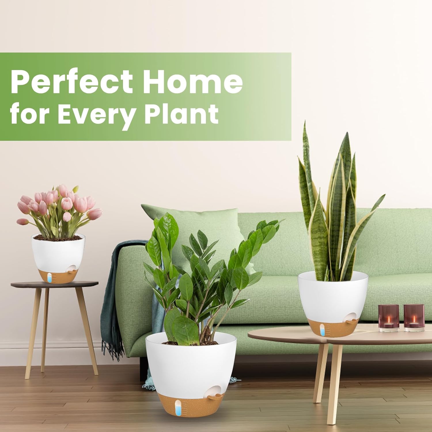 30cm Self Watering Plant Pots Set 2 White Planters Water Inlet