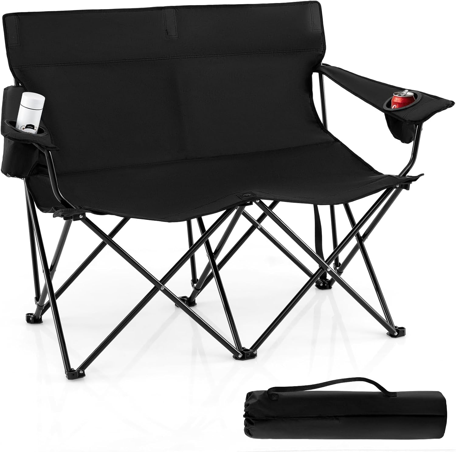Double Camping Loveseat Chair 300KG Foldable Black