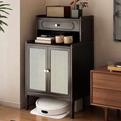 Robot Vacuum Storage Cabinet Rattan Door Side Table Drawer Shelf