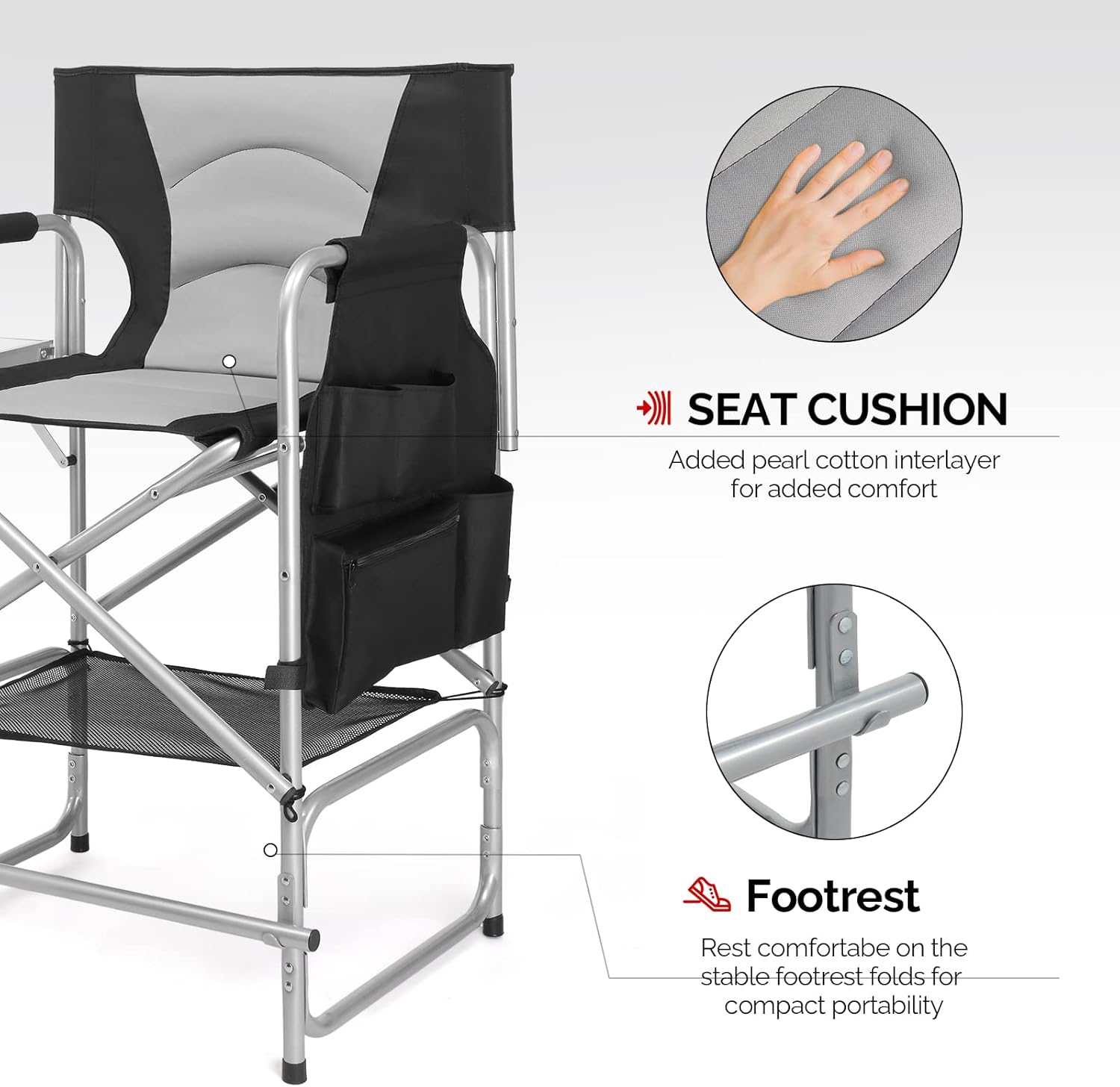 Directors Chair Folding Makeup Chair Side Table Storage