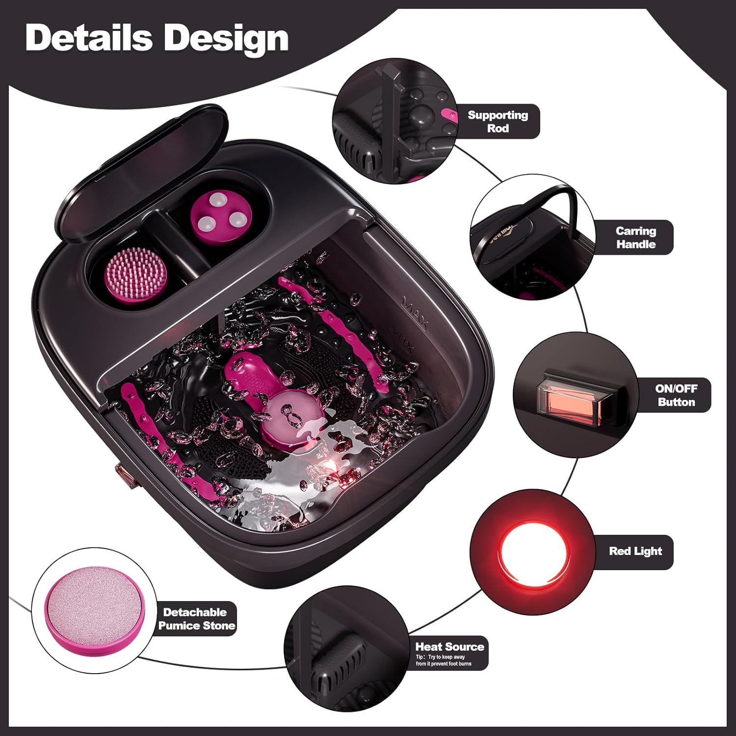 Collapsible Foot Spa Massager Remote Heat Bubble Pedicure Bath