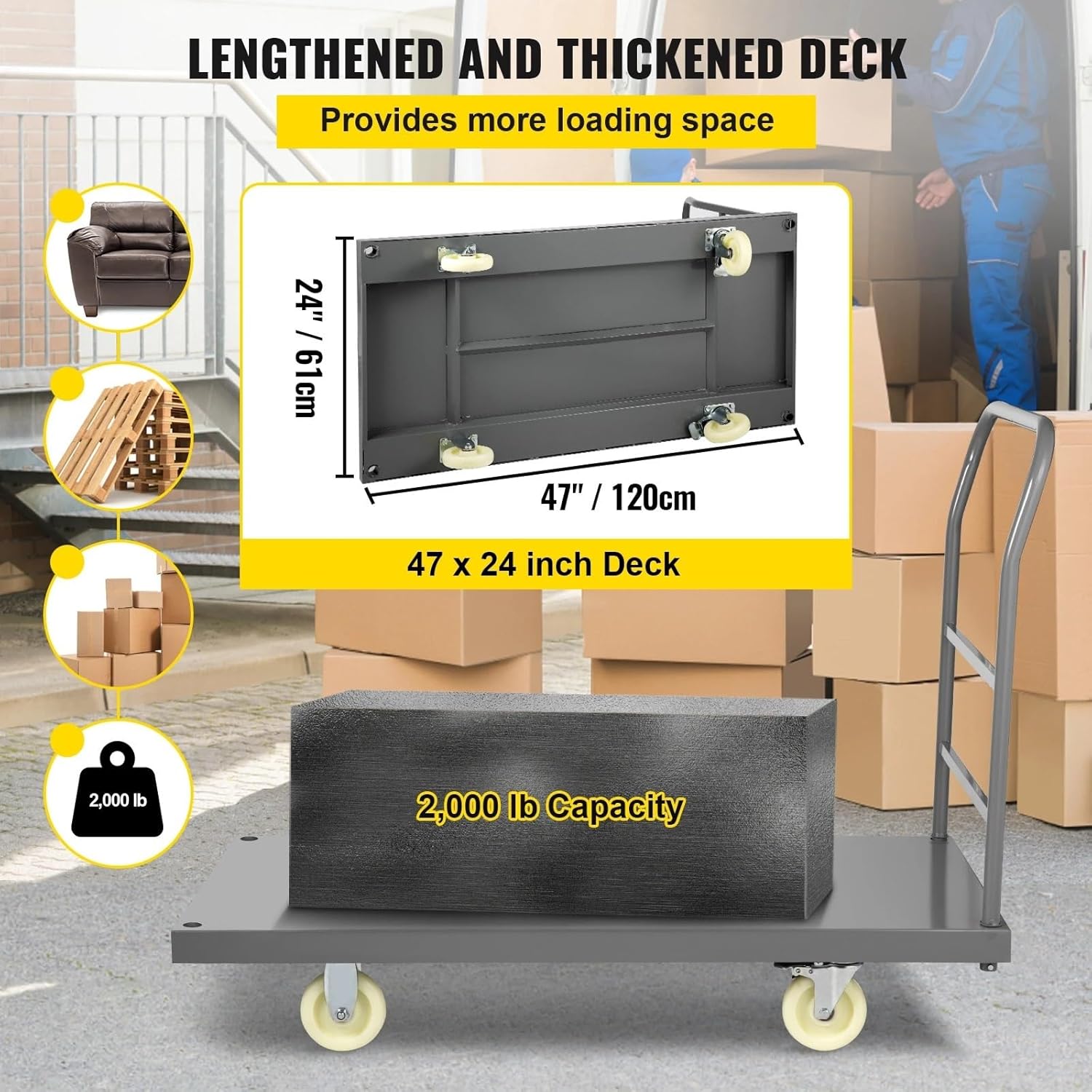 2000LB Steel Flatbed Platform Truck Heavy Duty Dolly
