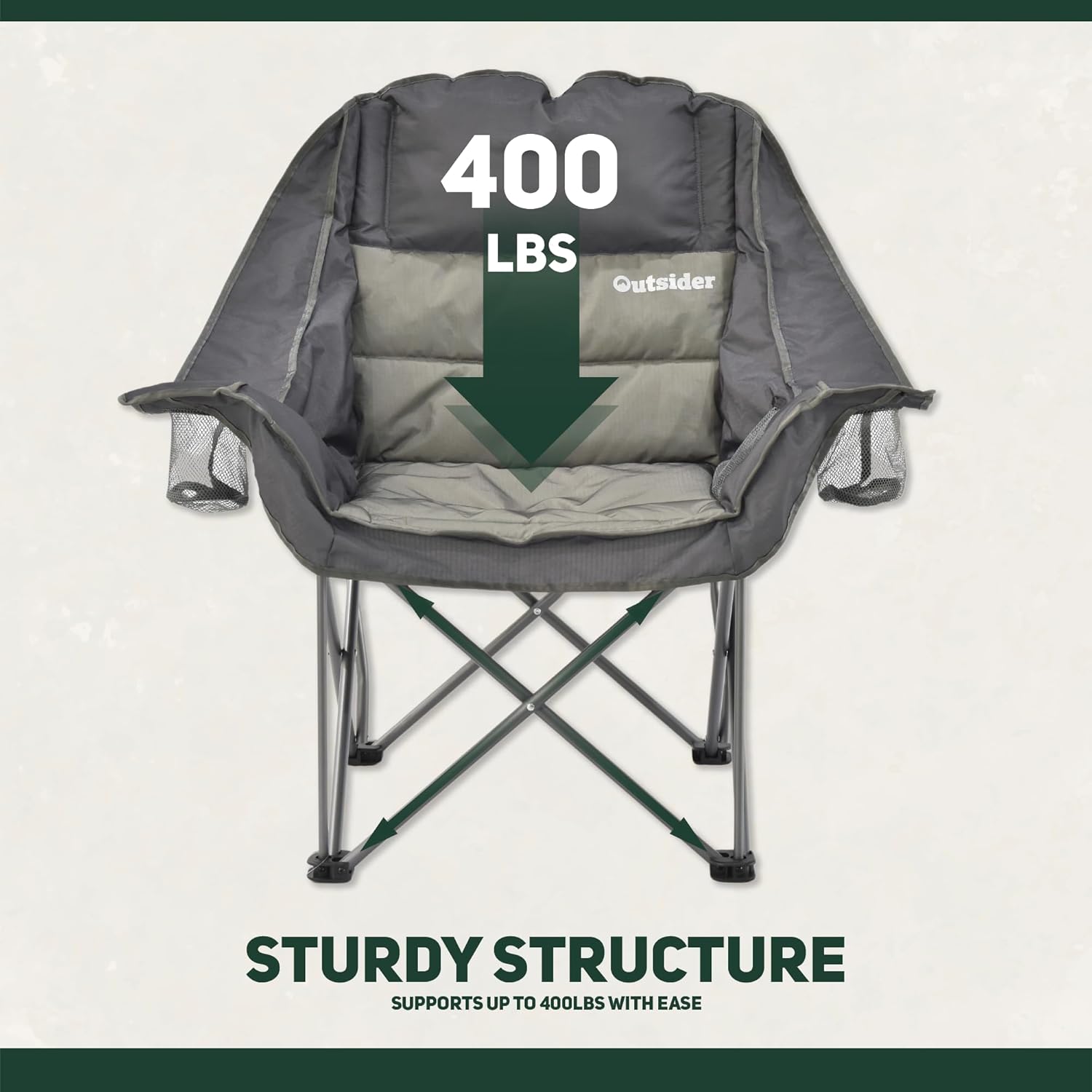 Oversized Padded Camping Chair 400lb Folding Lounge Chair