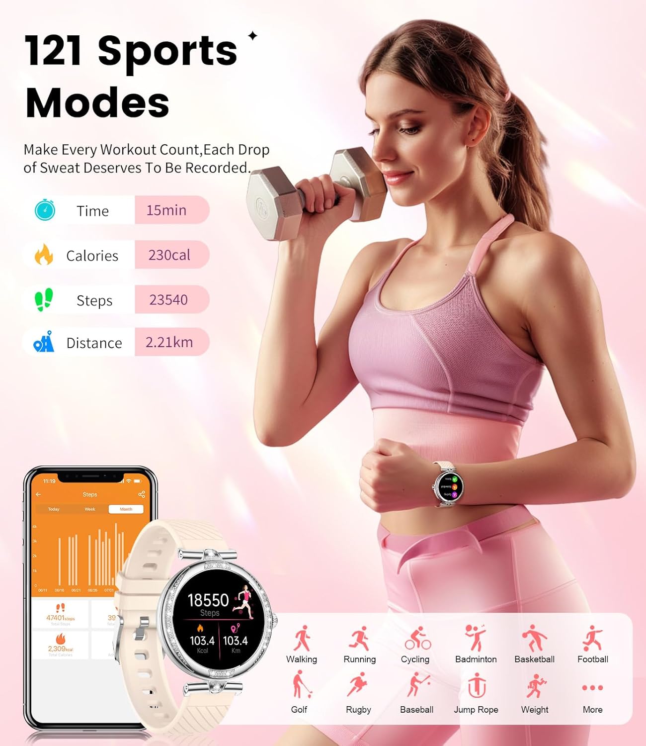 Silver Diamond Ladies Smart Watch Bluetooth Call AMOLED Watch