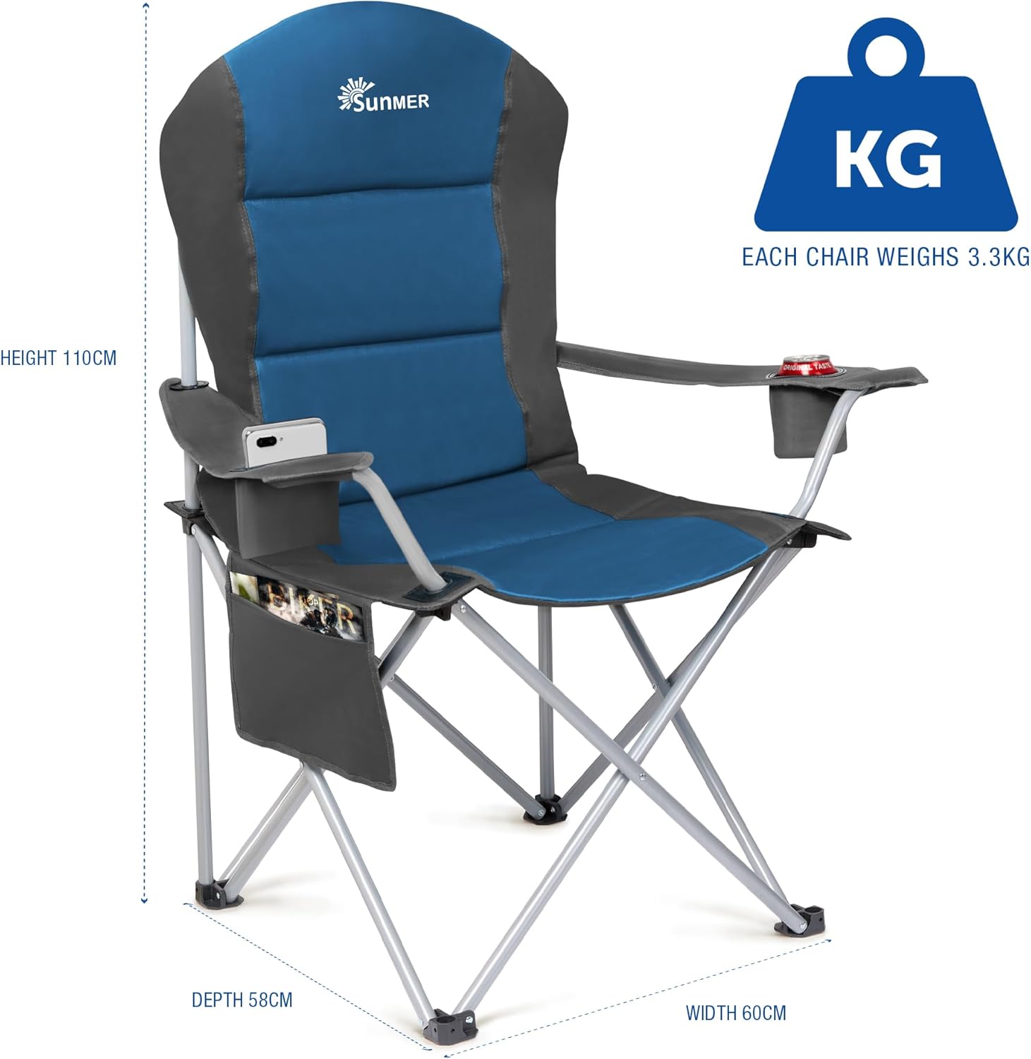 Padded Camping Chairs 2 Pack Deluxe Folding Chairs Blue