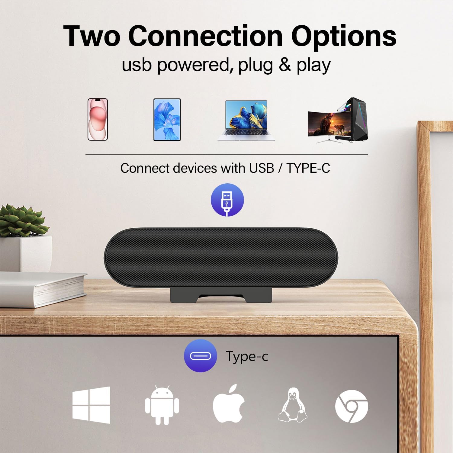 USB PC Speaker Soundbar Clip On Monitor Desktop Stereo Plug Play