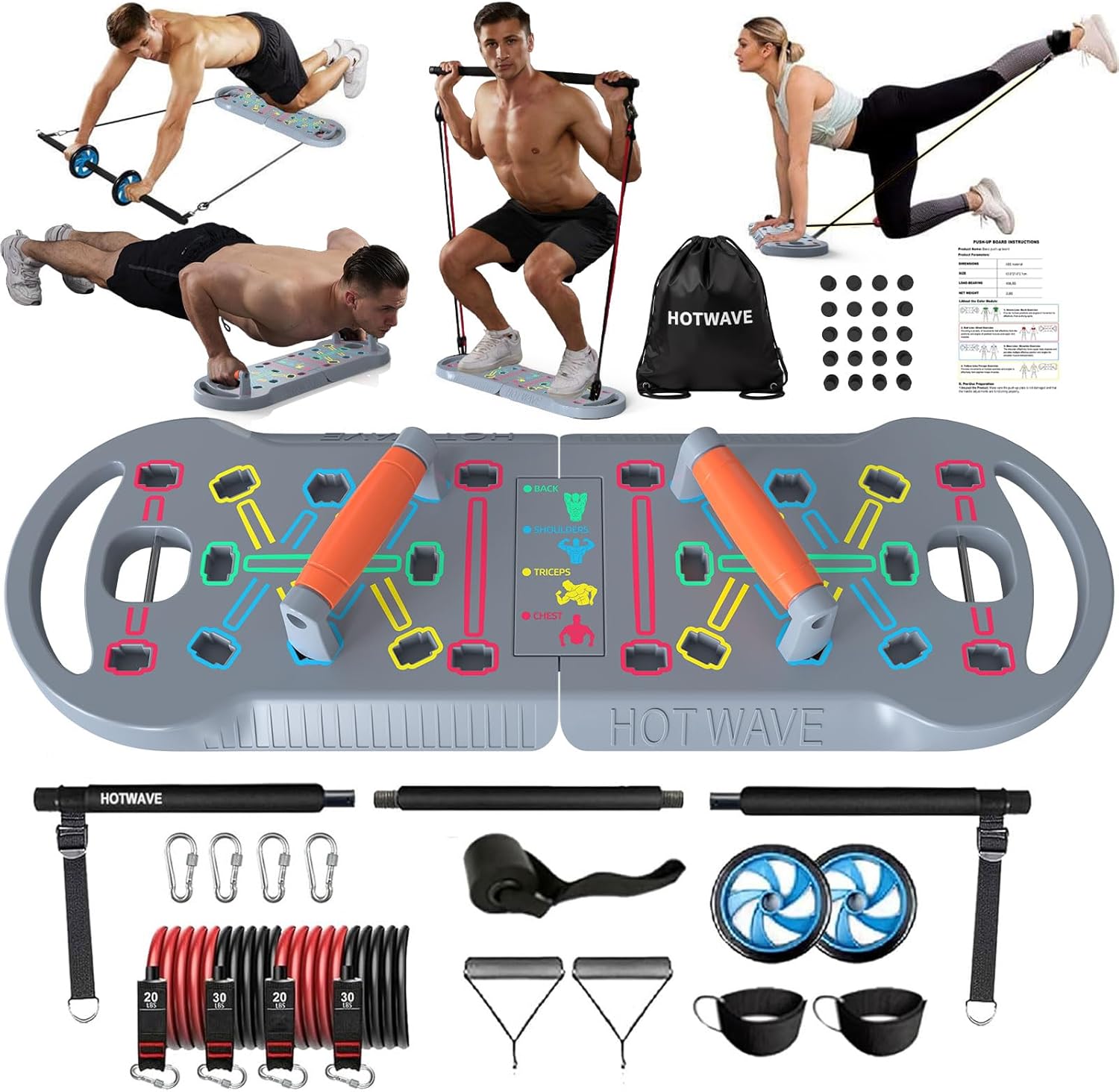 20 in 1 Push Up Board Portable Home Gym Resistance Bands Set