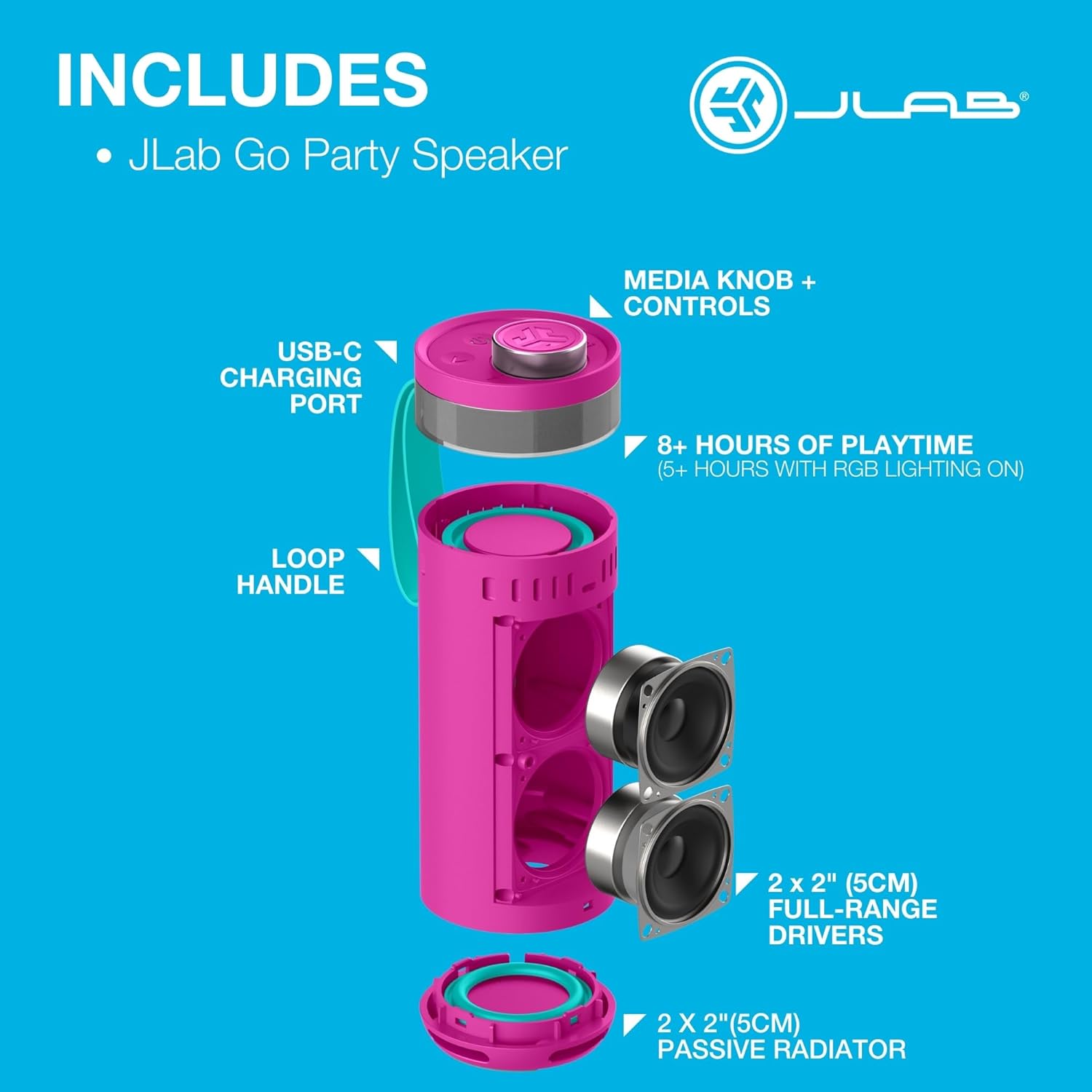 Portable Bluetooth Party Speaker RGB Lights 16H Playtime Waterproof