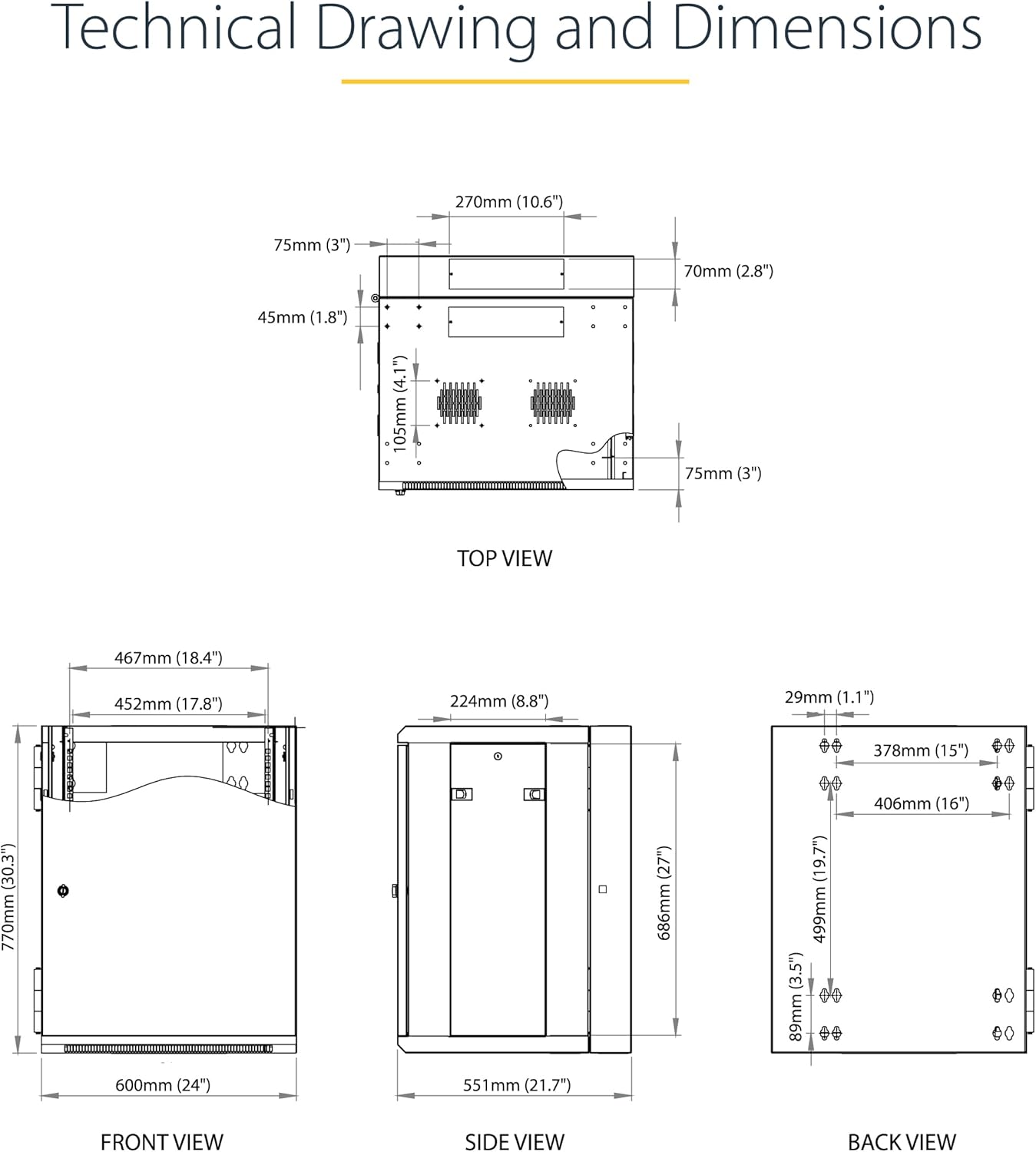 15U Wall Mount Network Cabinet 19in Lockable Rack