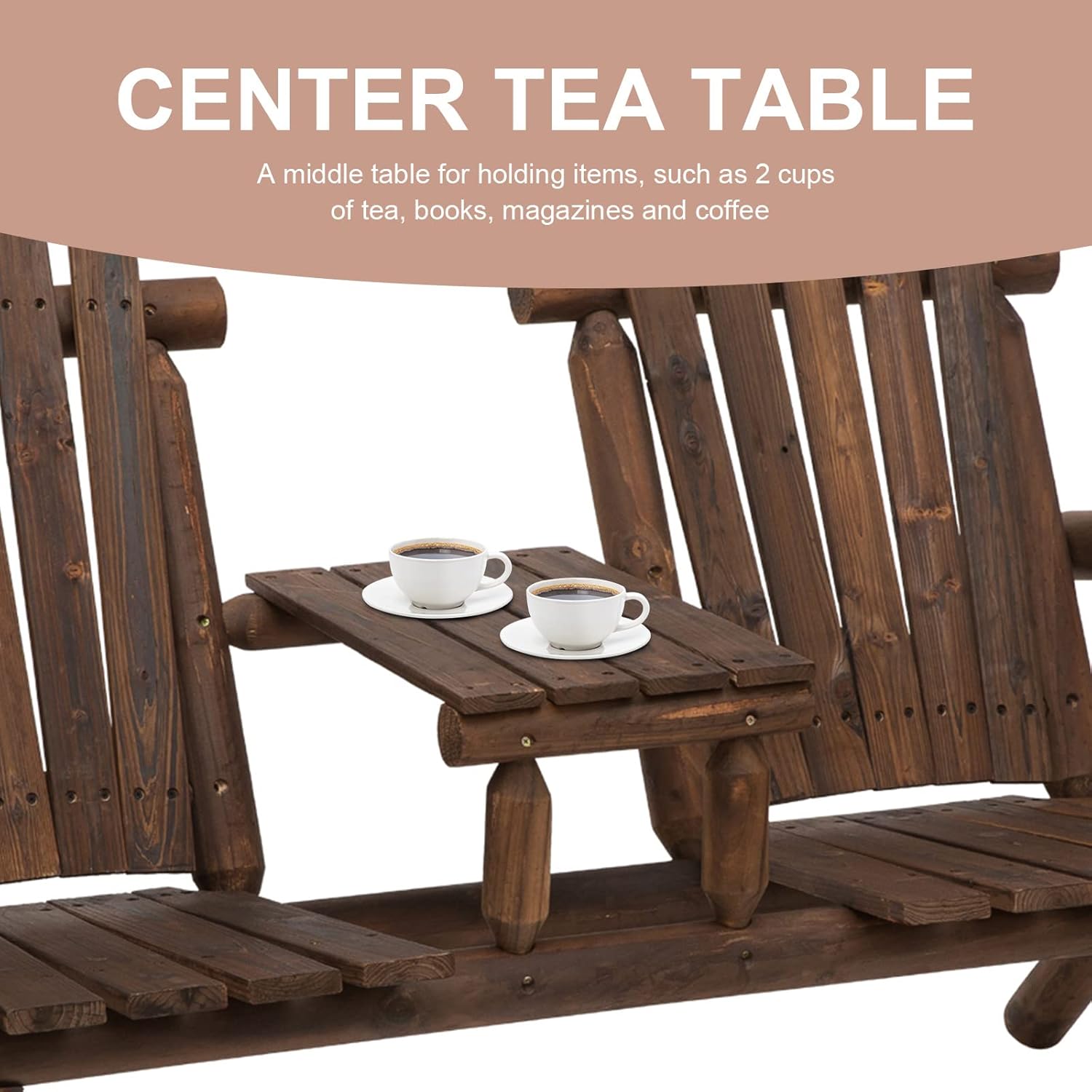 2 Seater Wooden Garden Bench with Centre Table Patio Seat