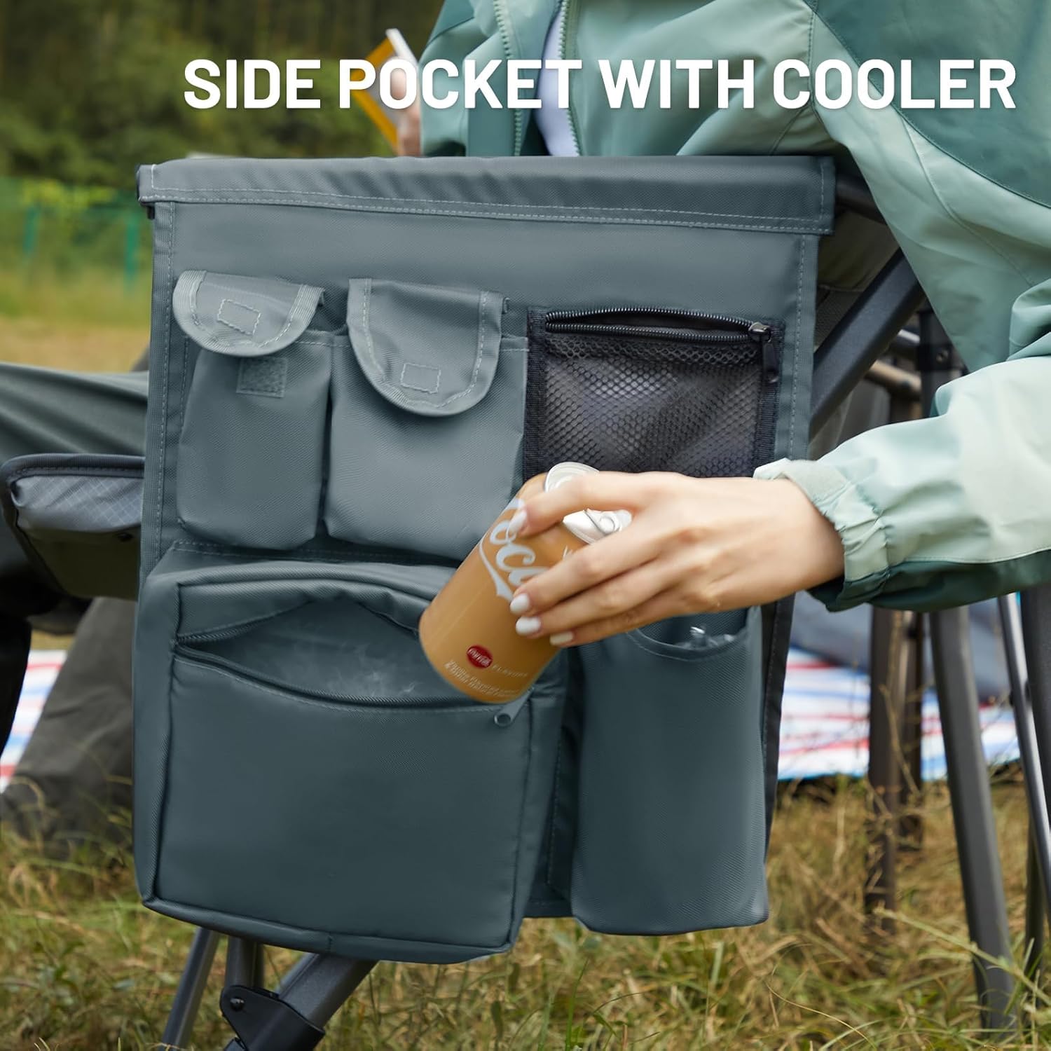 Oversized Outdoor Camping Chair with Cooler Pocket Grey