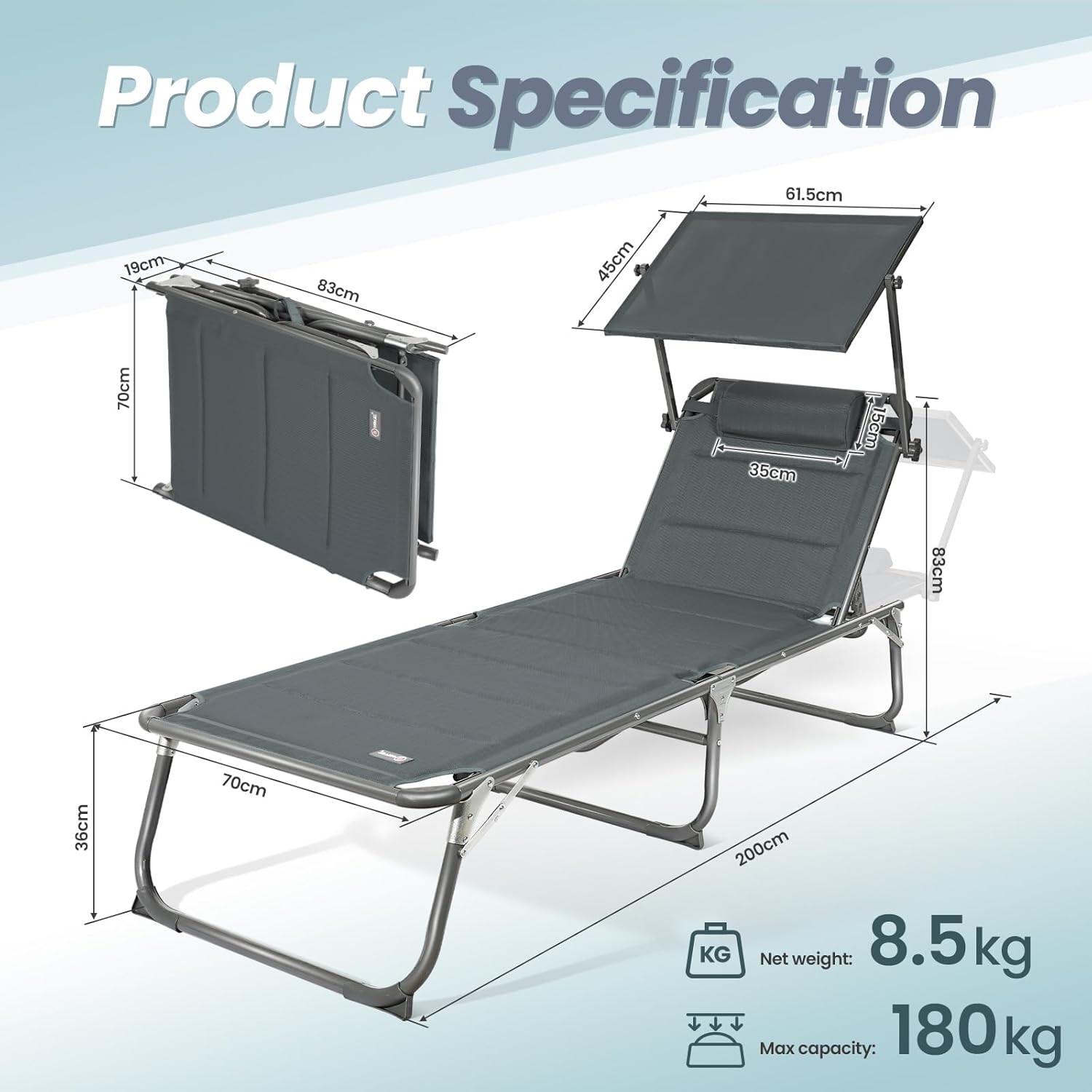 XXL Aluminium Sun Lounger with Sun Roof Adjustable Anthracite