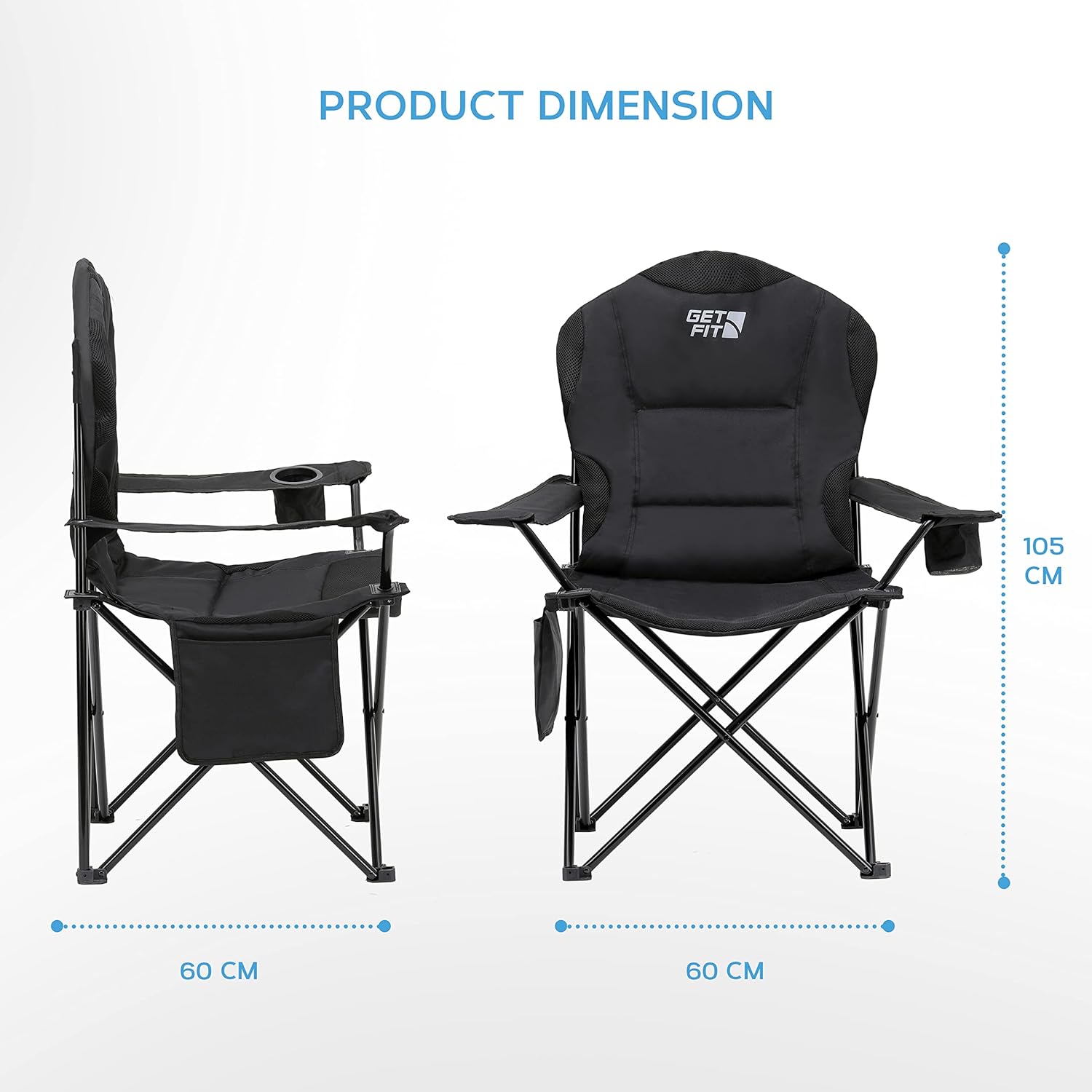 Padded Folding Camping Chair 130KG Black Single