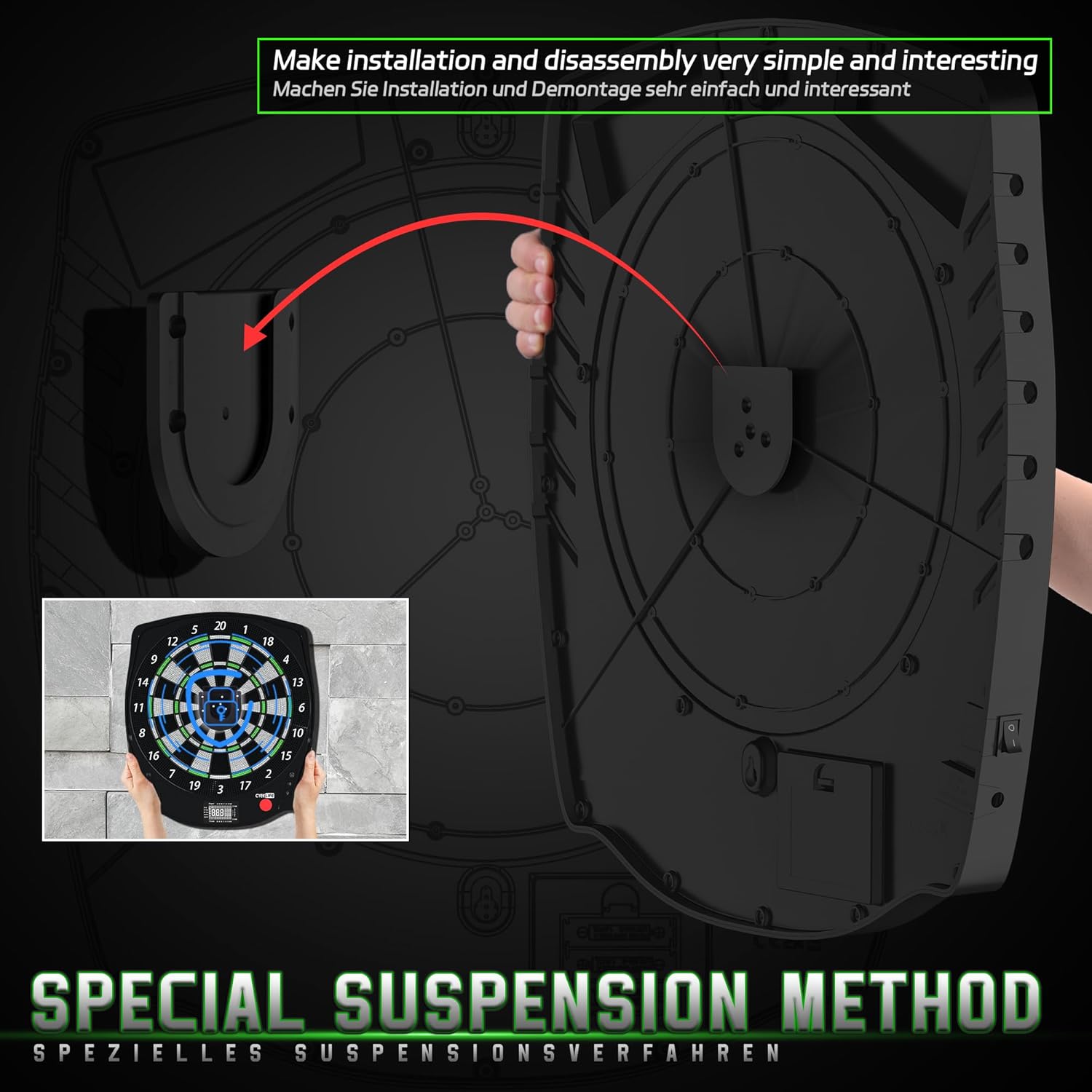 Electronic Dartboard 8 Player LED 34 Games 12 Darts Set Compact