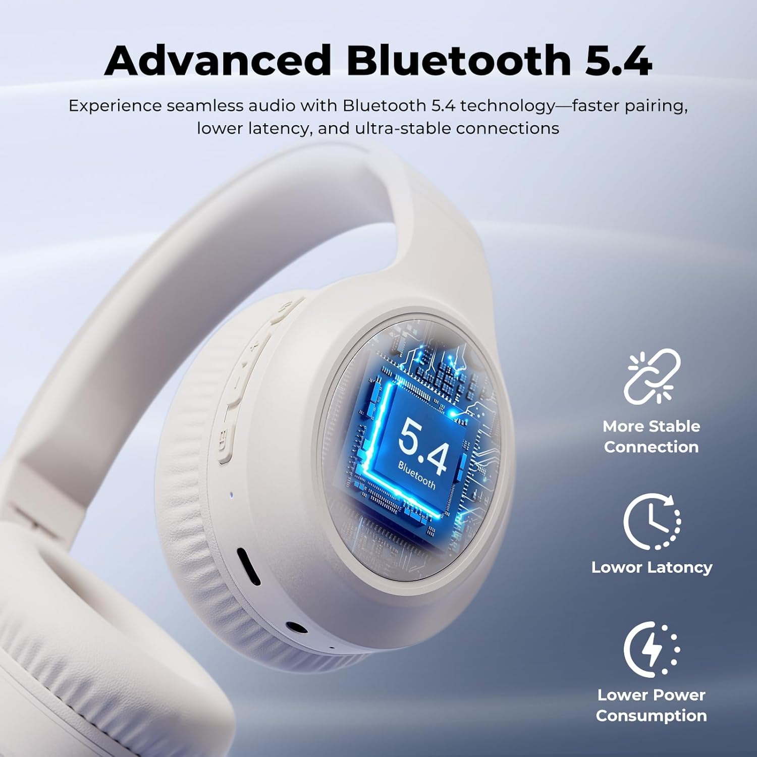 Wireless Bluetooth Over Ear Headphones 70Hr Battery Deep Bass White