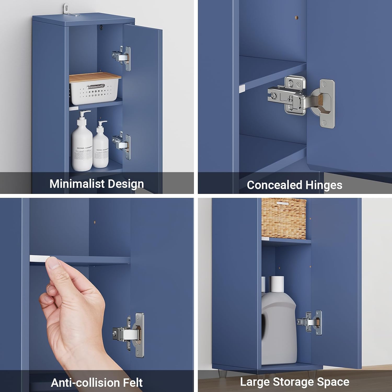 Tall Slim Bathroom Storage Cabinet 20cm Blue Drawer Shelves