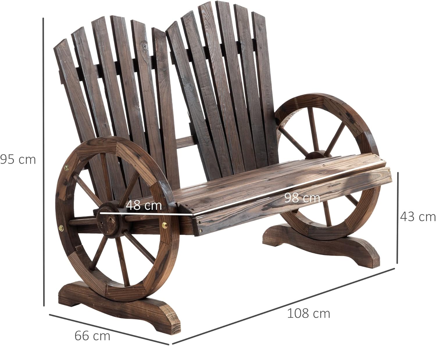 Adirondack 2 Seater Wooden Garden Bench Wagon Armrests