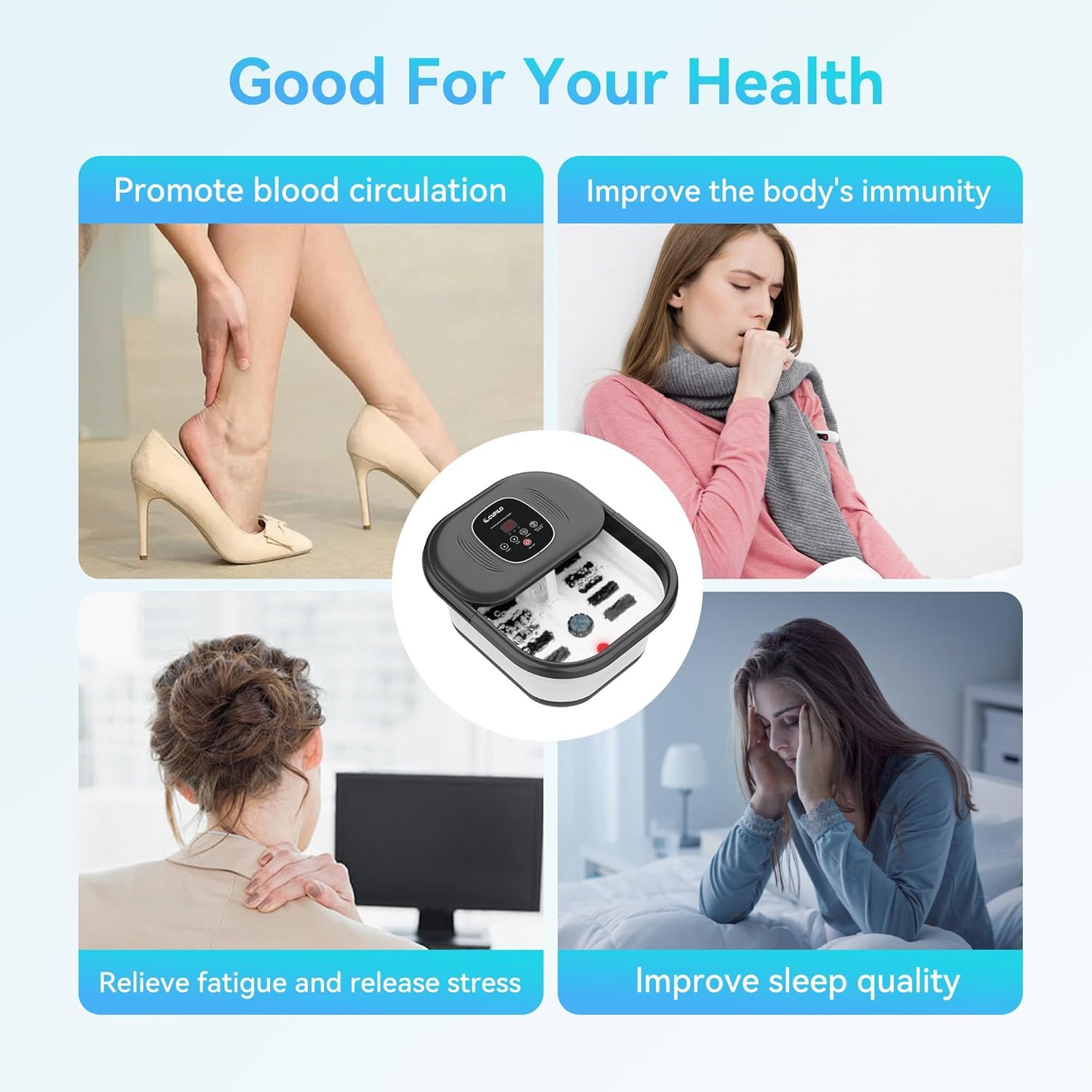 Foldable Foot Spa Bath Heat Bubble Shiatsu Rollers Pedicure
