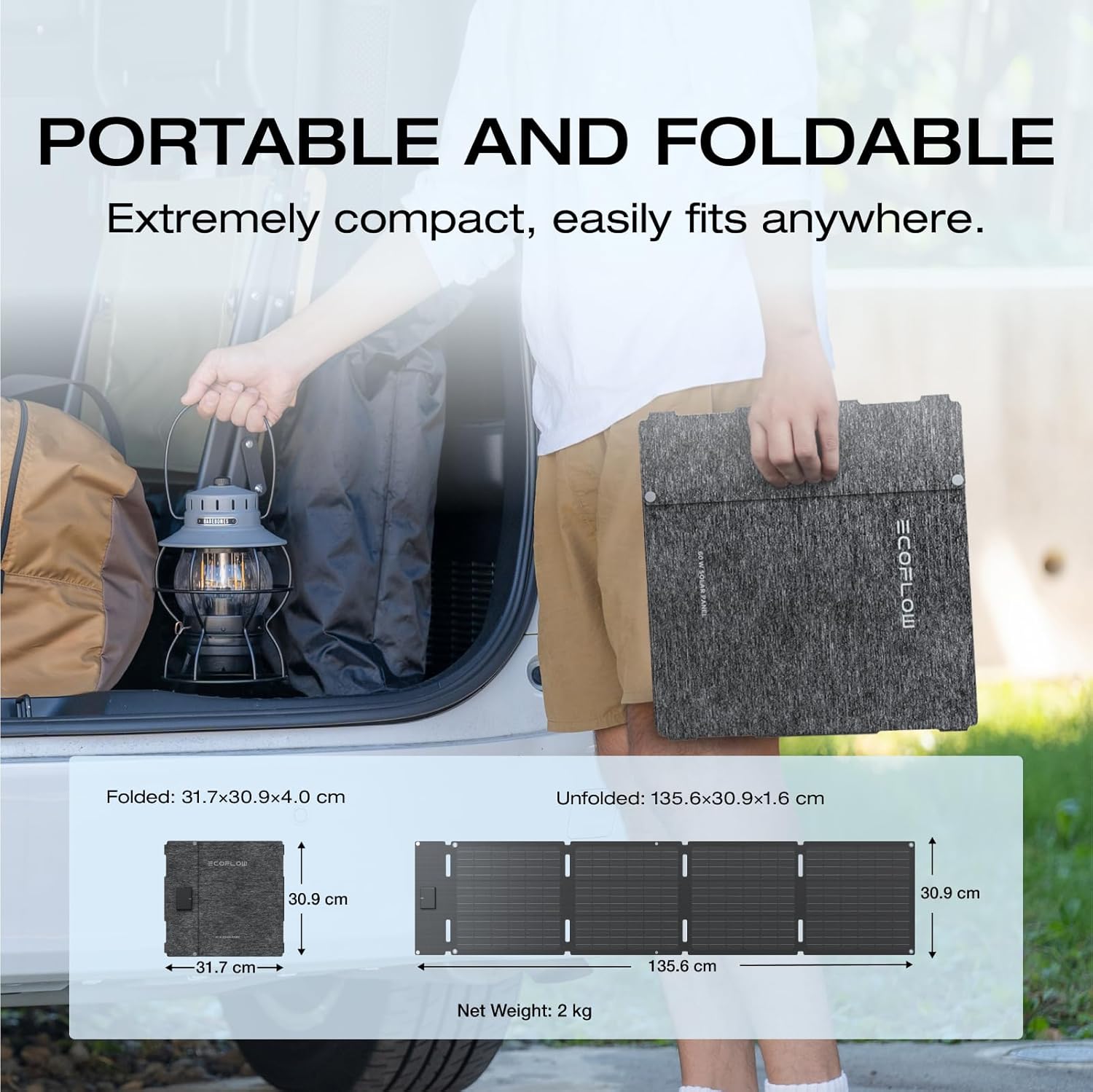 60W Portable Foldable Solar Panel Camping Backpack SUV Charger