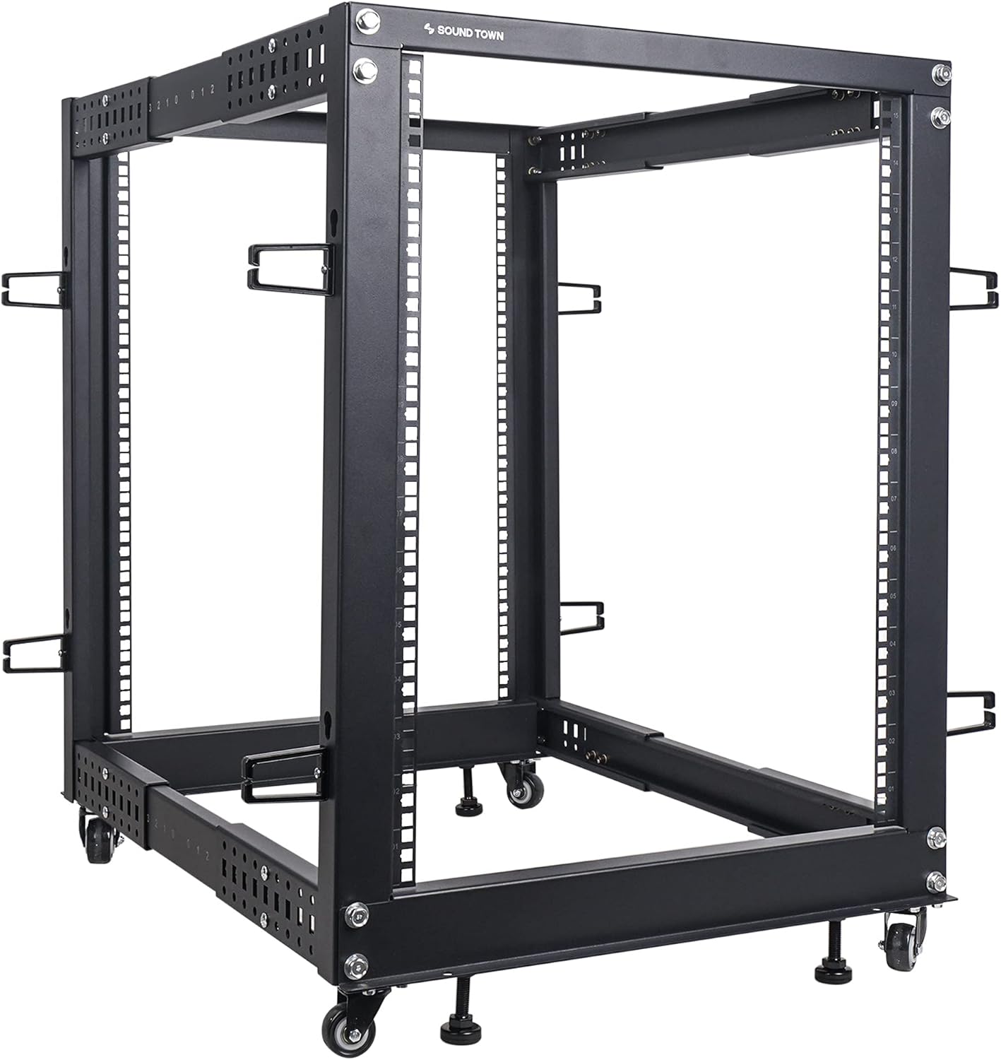 15U Adjustable 4 Post IT & Network Rack with Wheels