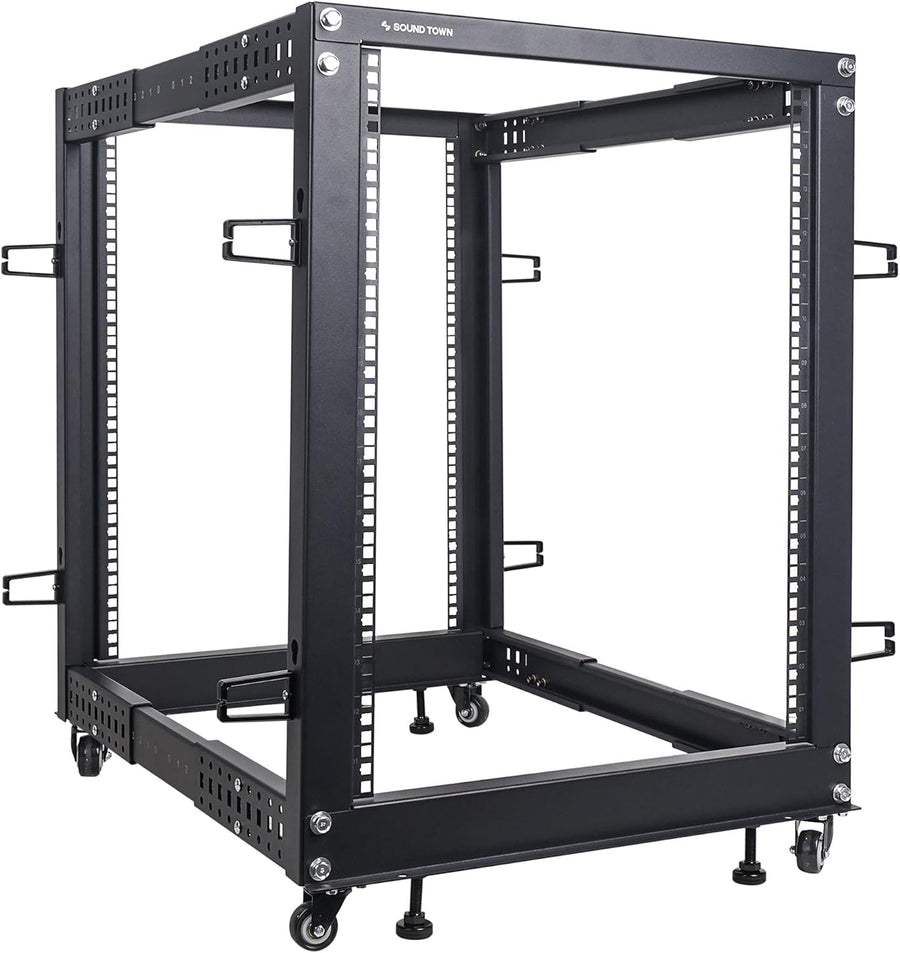 15U Adjustable 4 Post IT & Network Rack with Wheels