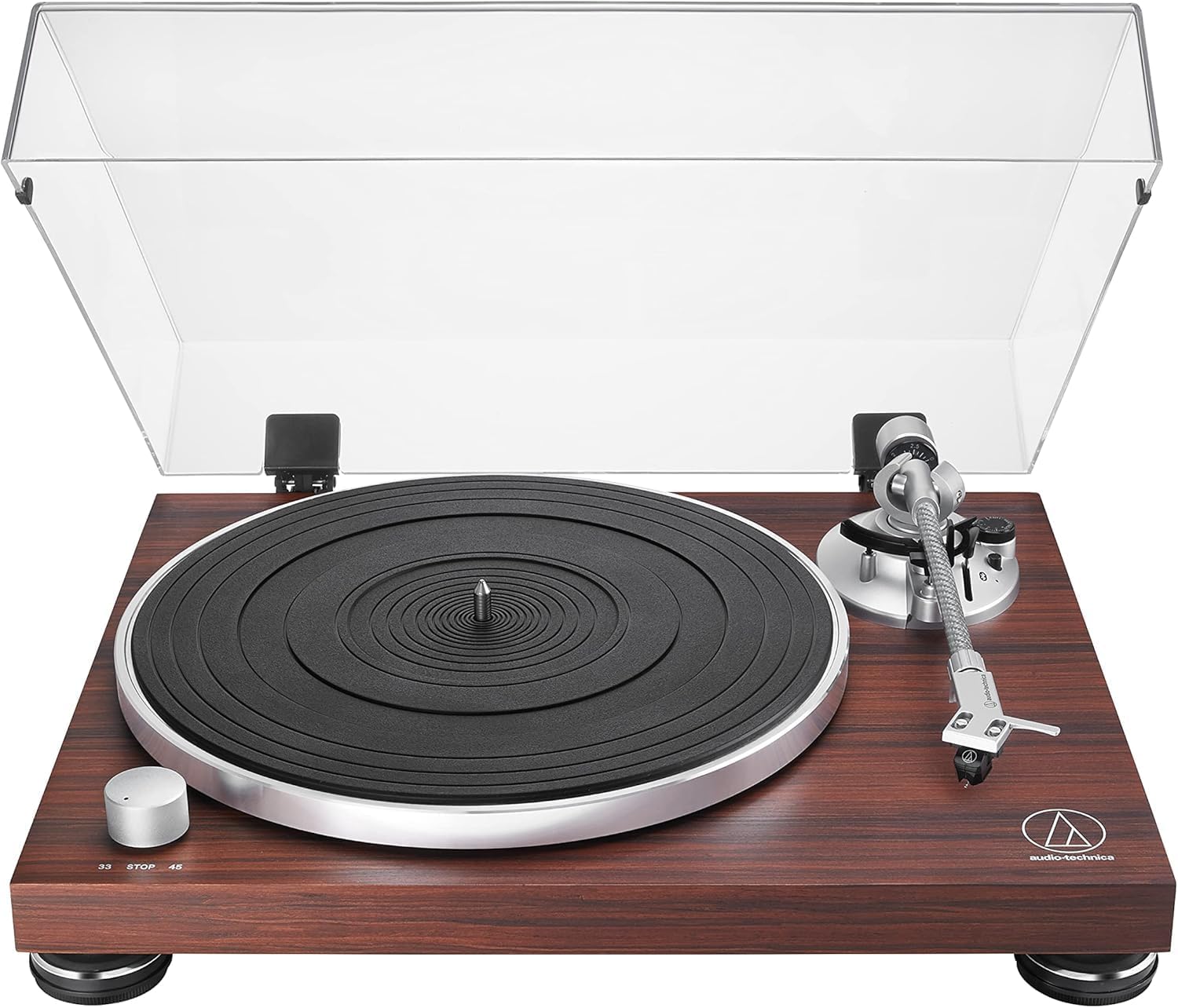 Manual Belt-Drive Turntable 33/45 RPM with Bluetooth & Rosewood Finish
