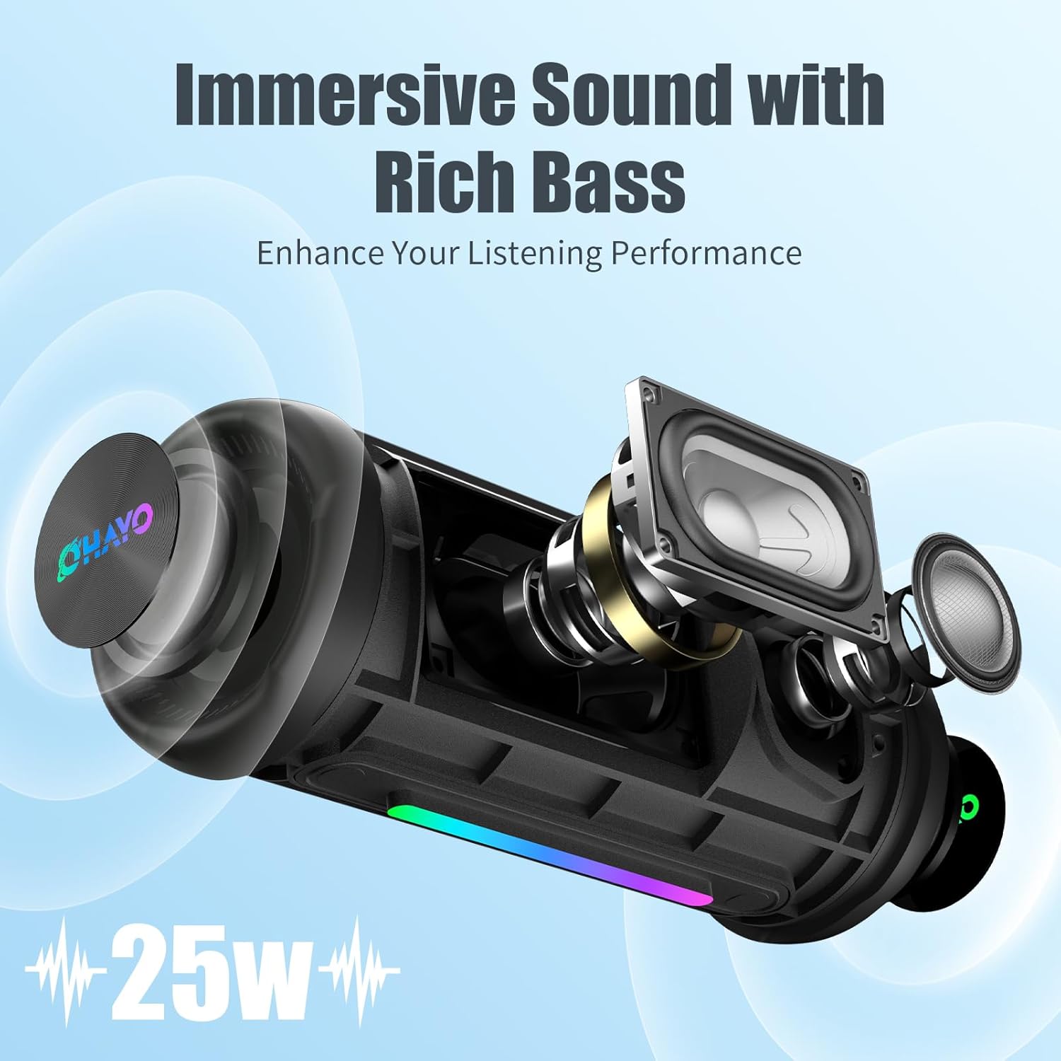 Portable Bluetooth Speaker 24H Playtime IPX7 Waterproof RGB
