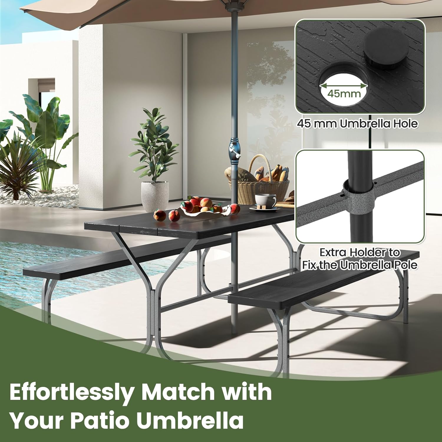 8 Seater Outdoor Picnic Table Bench Set w/Umbrella Hole Patio
