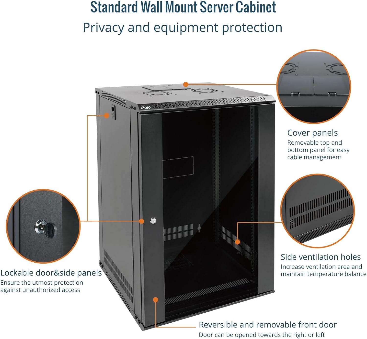 18U Wall Mount Server Cabinet 450mm Glass Door Black