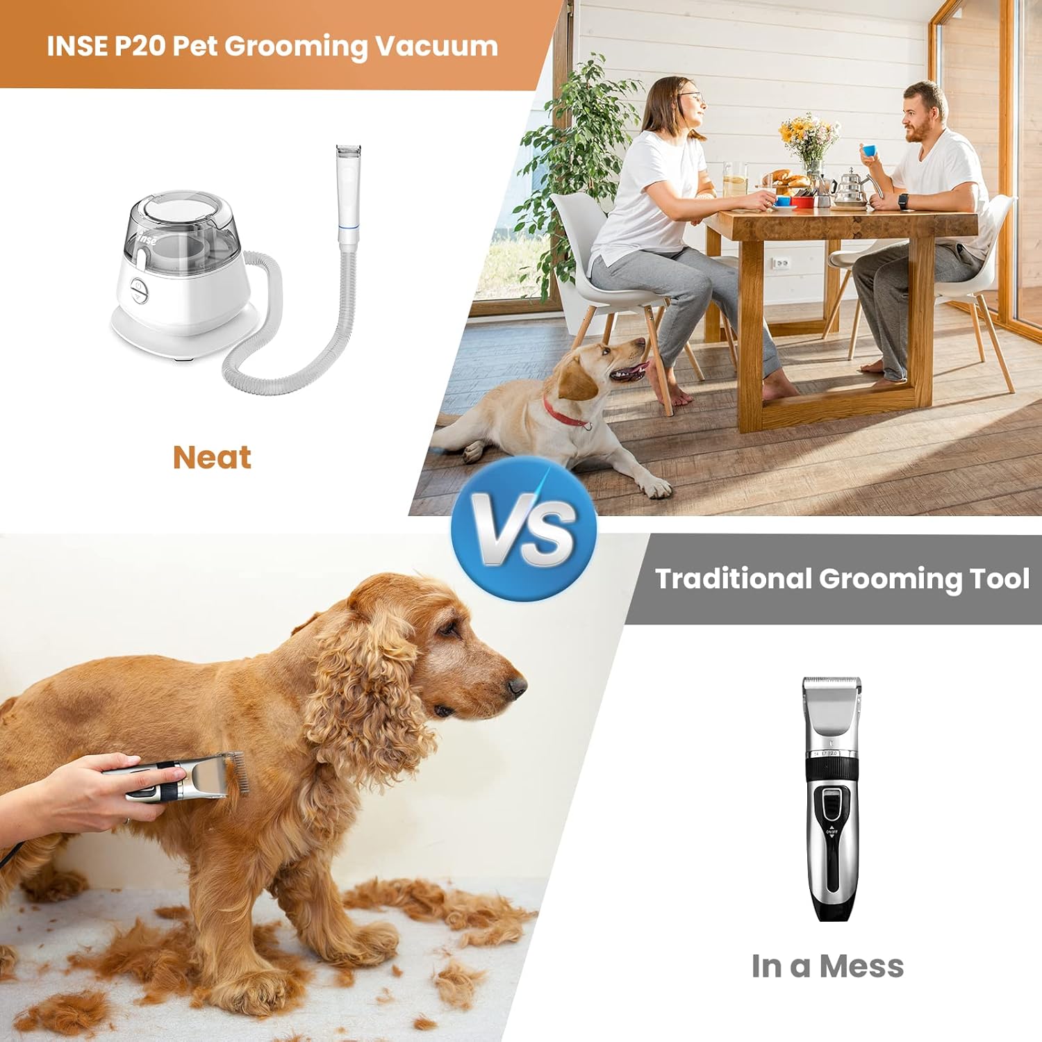 Dog Grooming Vacuum Kit 11 Tool Quiet Trimmer Thick Hair