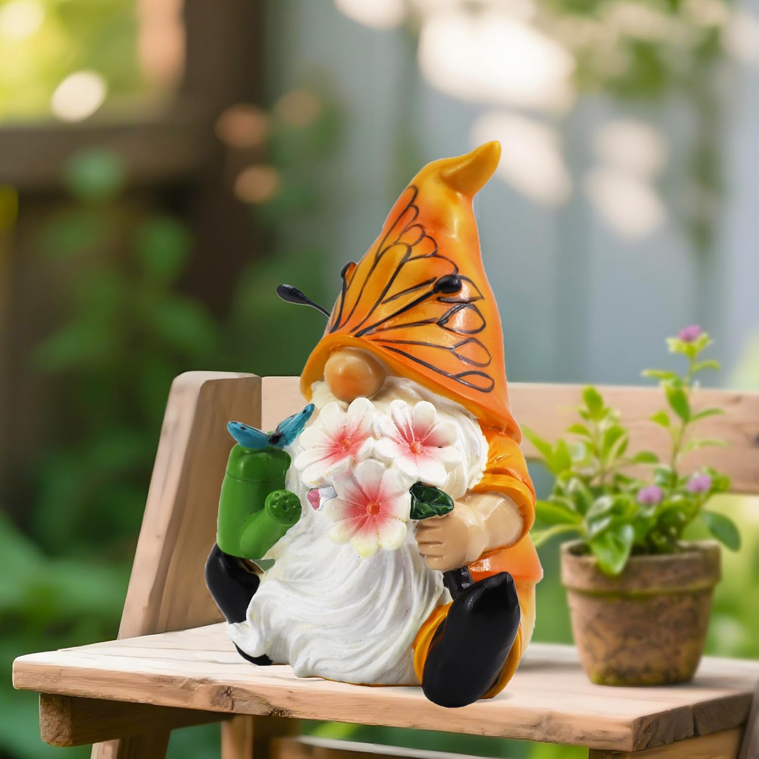 Butterfly Gnome Statue Spring Garden Decor Resin Elf Gift