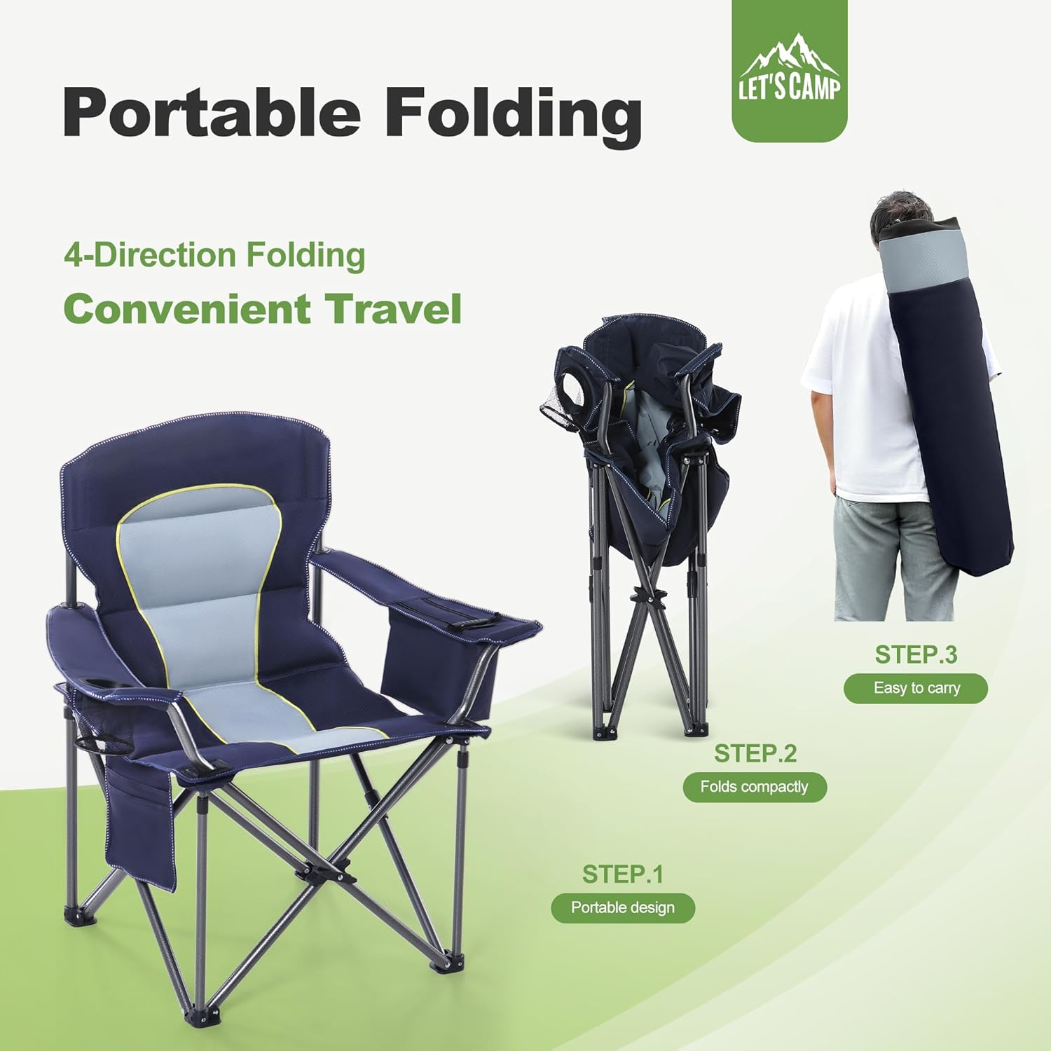 XXL Heavy Duty Folding Camping Chair 200kg Cooler Blue
