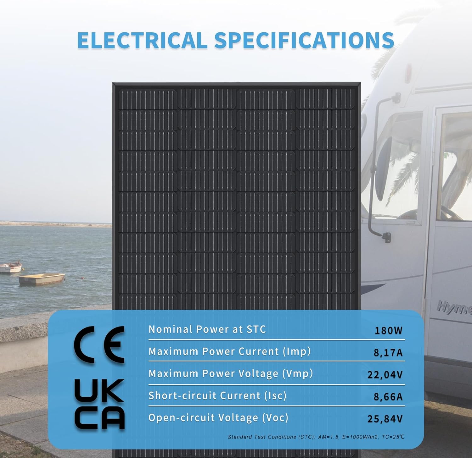 180W Monocrystalline Solar Panel 22.6 Efficient RV Boat Off Grid MC4