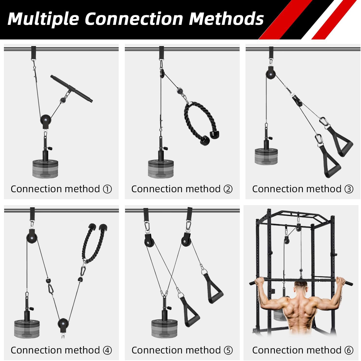 Home Gym Cable Pulley System LAT Pulldown Trainer w/ 3 Handles 150kg