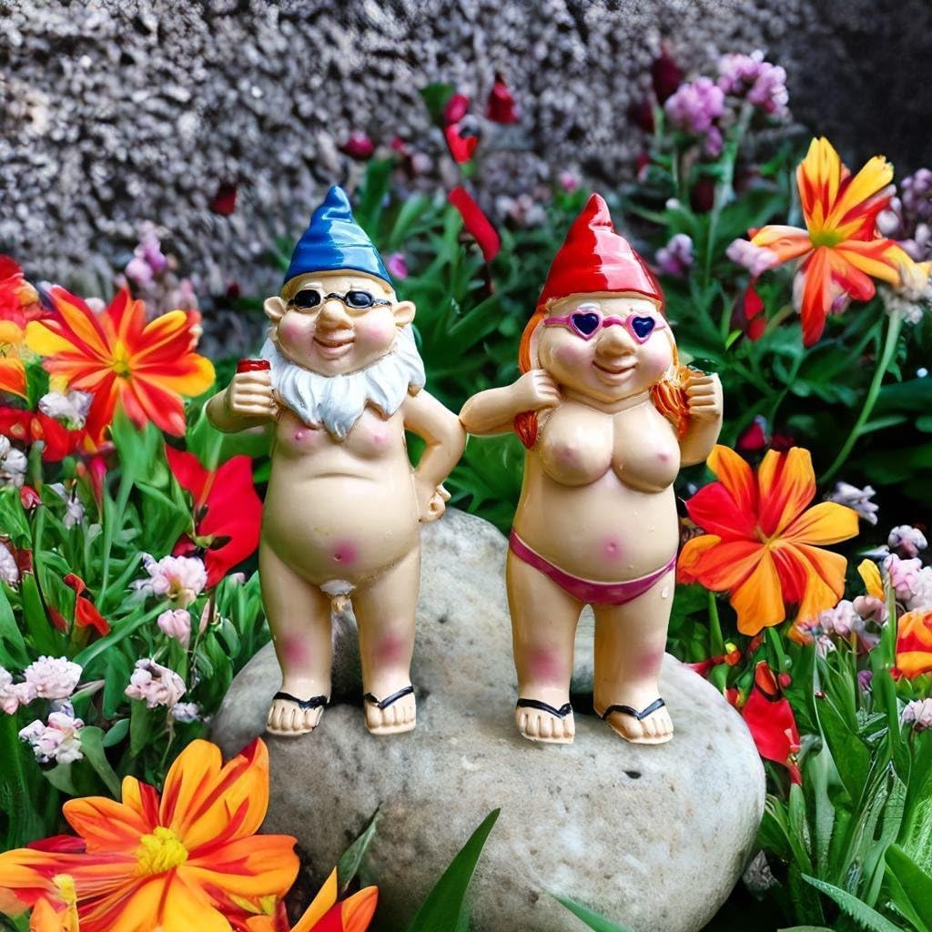2pcs Funny Garden Gnome Statue Resin Outdoor Lawn Decor Set