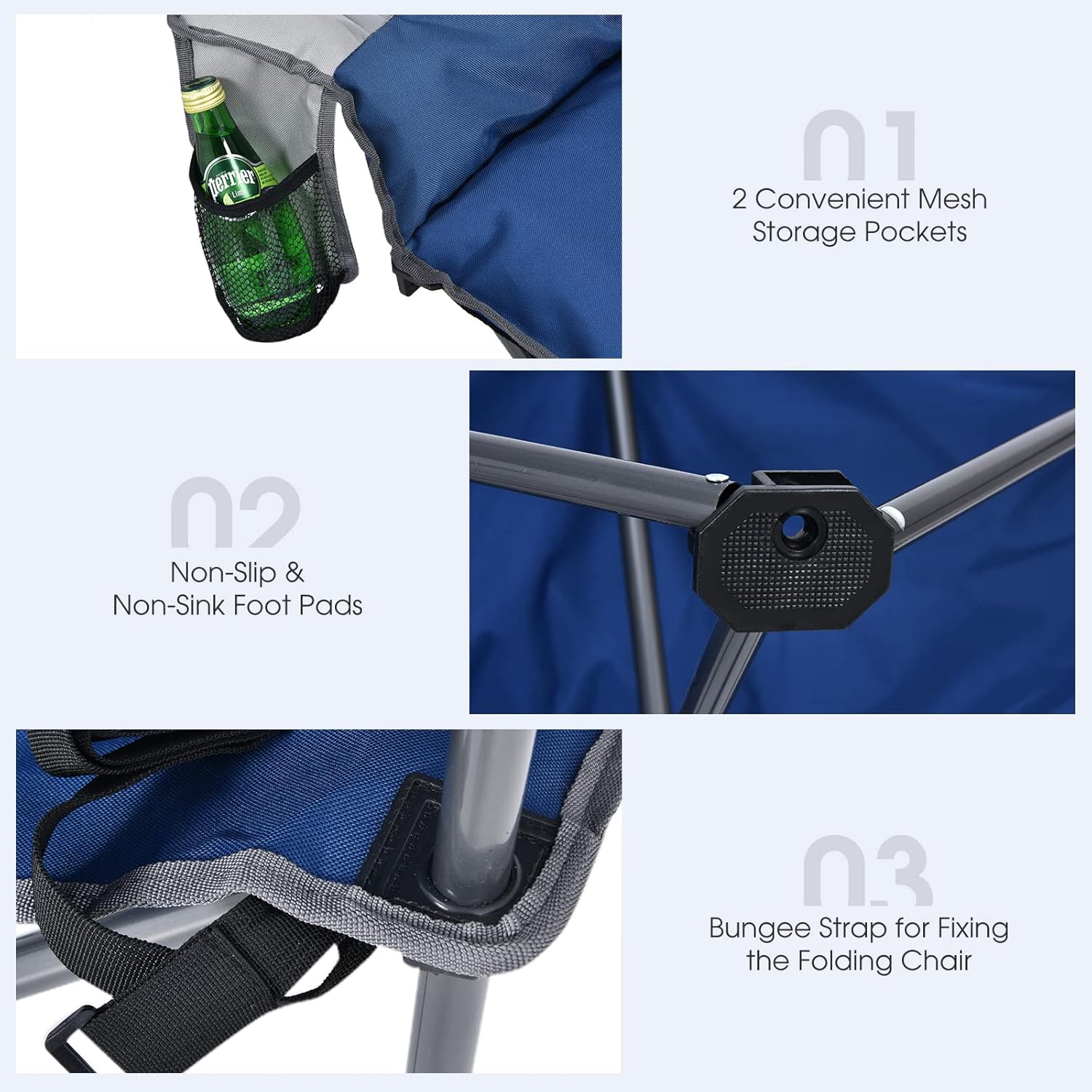Double Camping Loveseat Chair with 2 Storage Pockets Blue